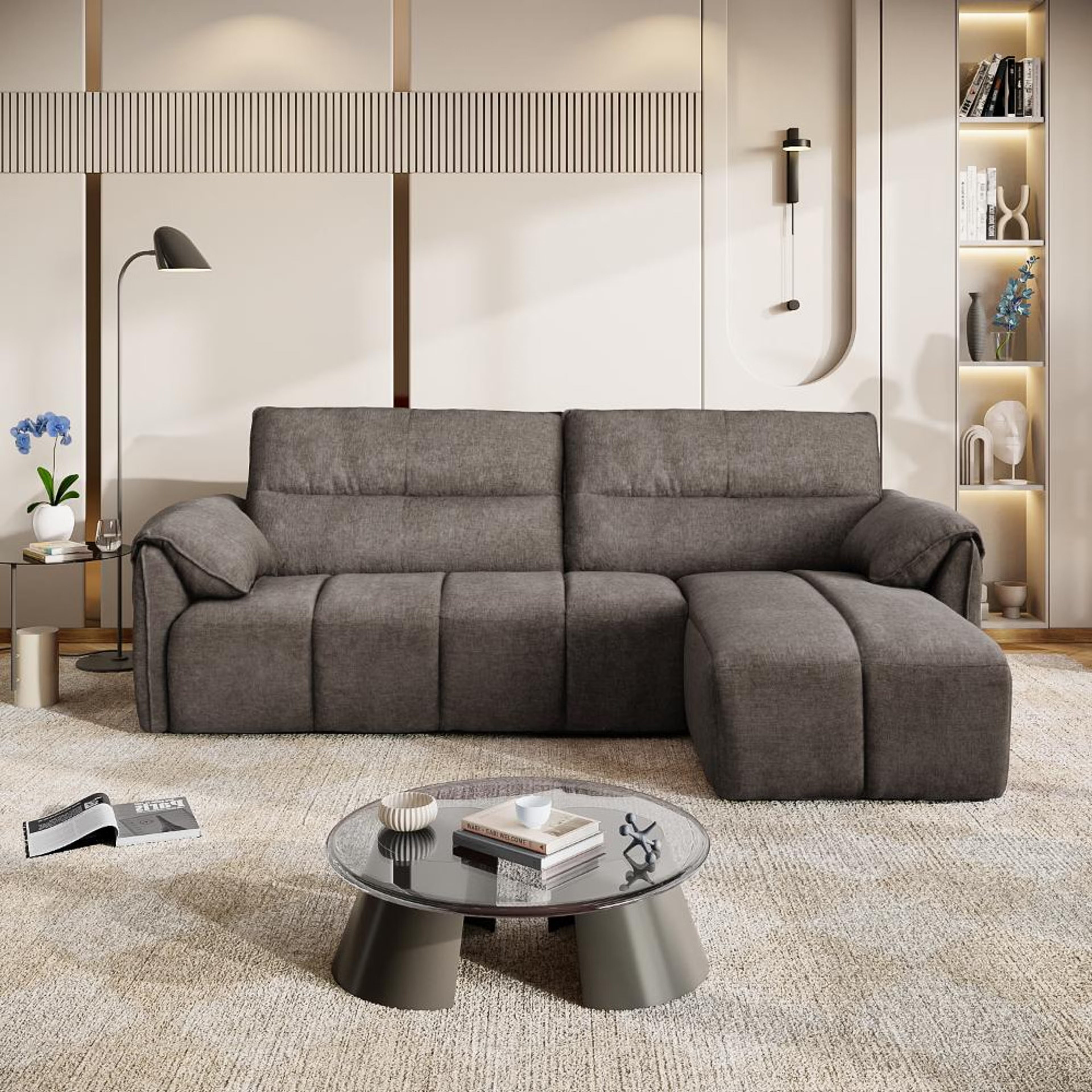 Naxos (2 Seater+ Right Aligned Chaise) Sectional, Set (2 Seater + Right Aligned Chaise), Grey