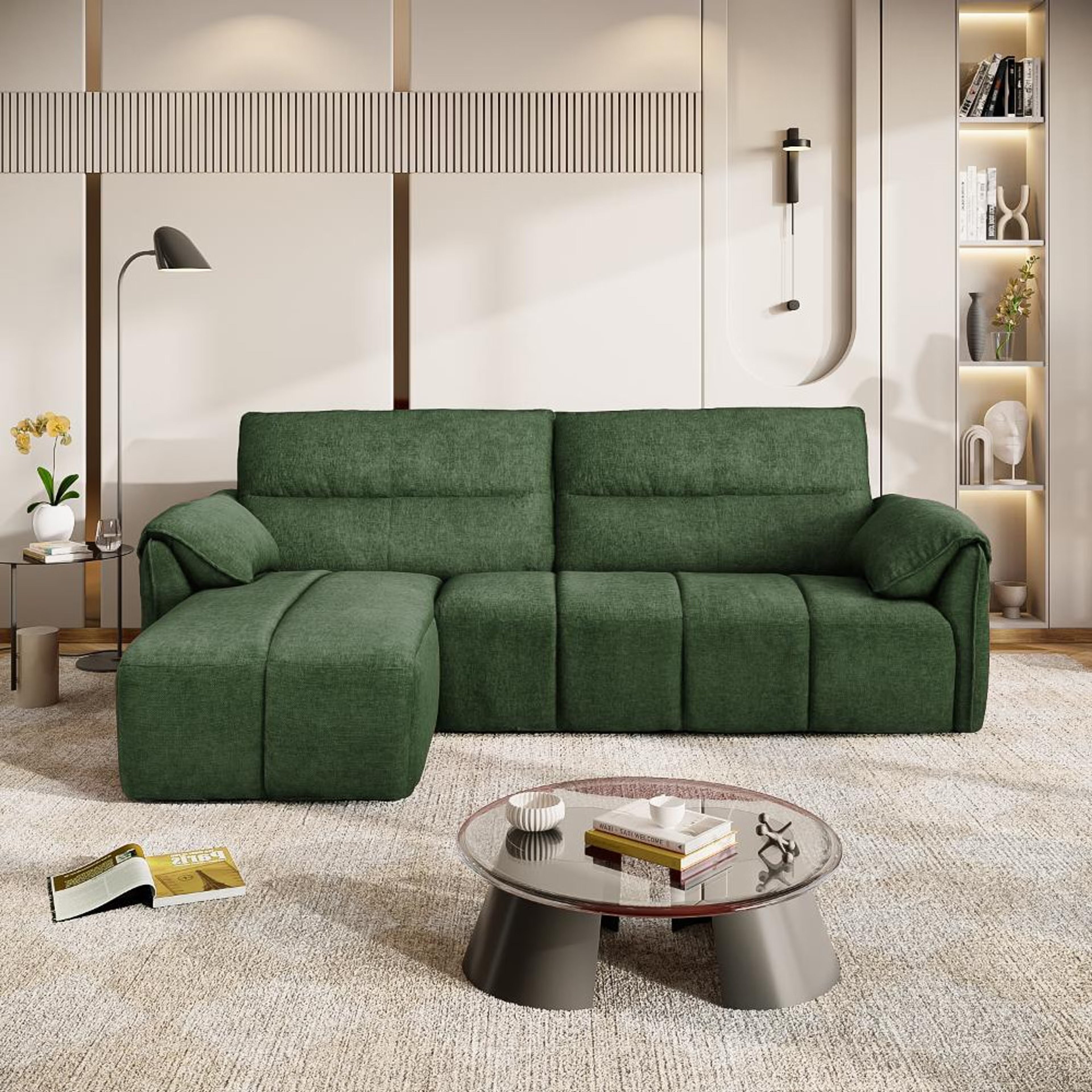 Naxos (2 Seater + Left Aligned Chaise) Sectional, Set (2 Seater + Left Aligned Chaise), Green