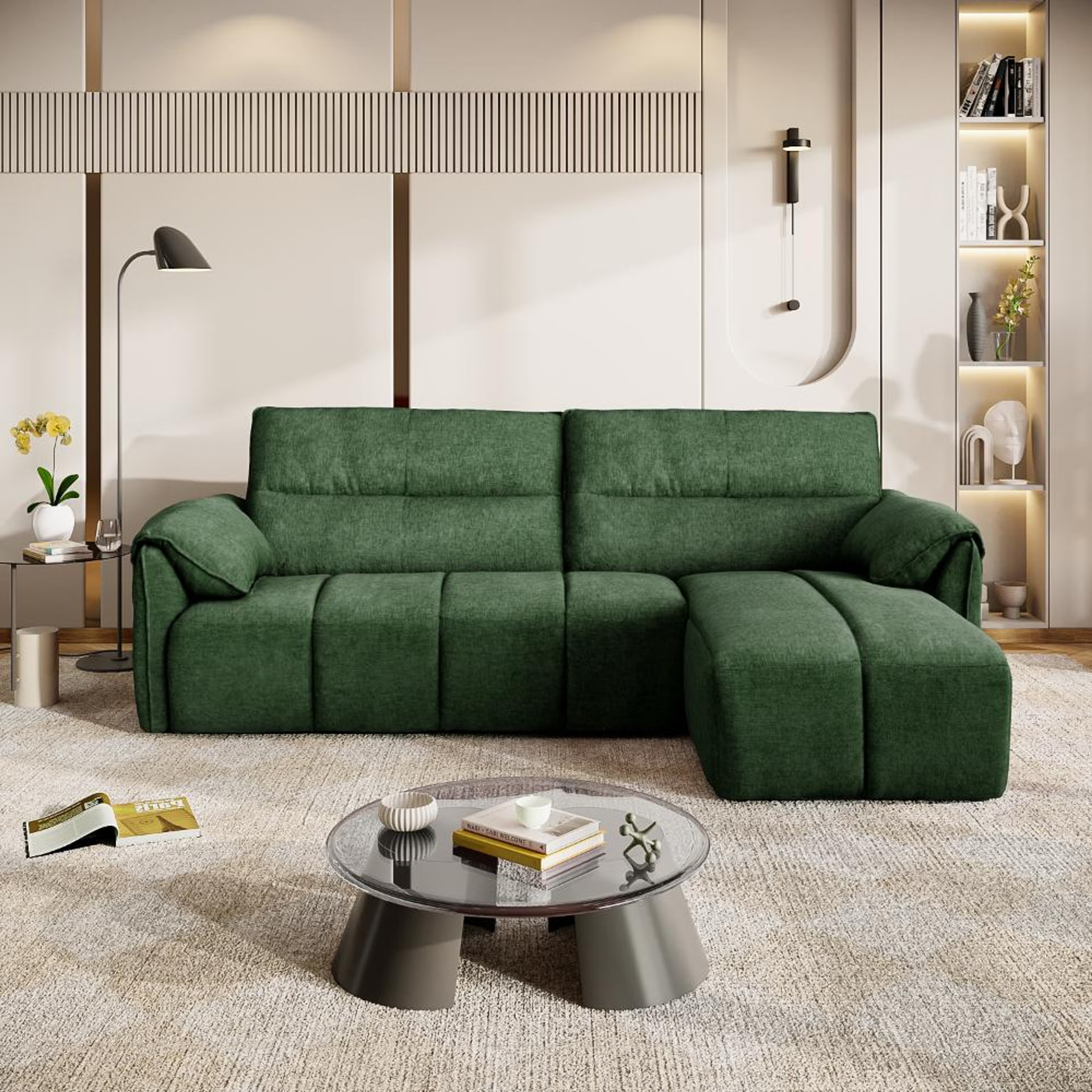Naxos (2 Seater+ Right Aligned Chaise) Sectional, Set (2 Seater + Right Aligned Chaise), Green