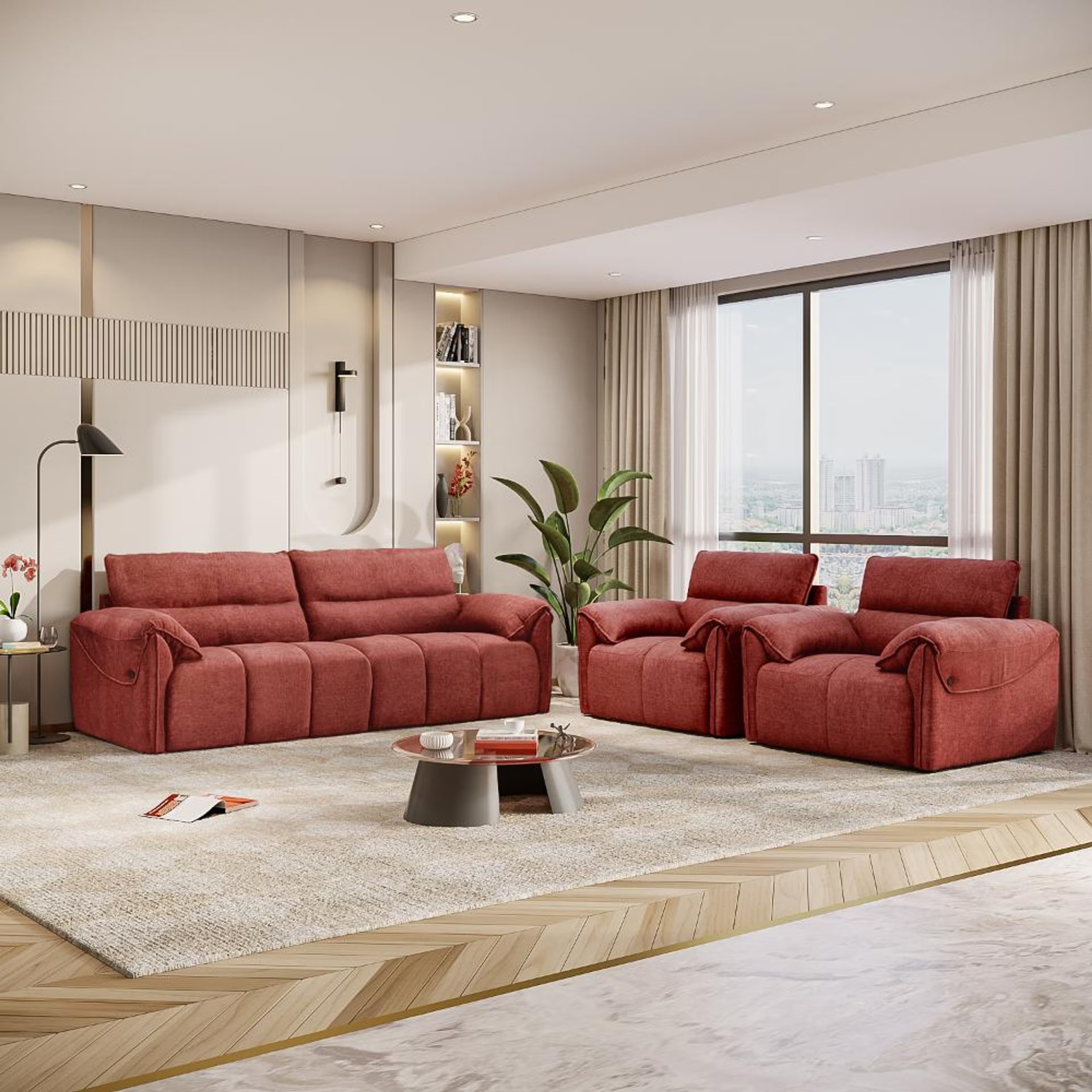 Wakefit Naxos Sofa Set (3+1+1) Seater Regular, Set (3+1+1), Maroon