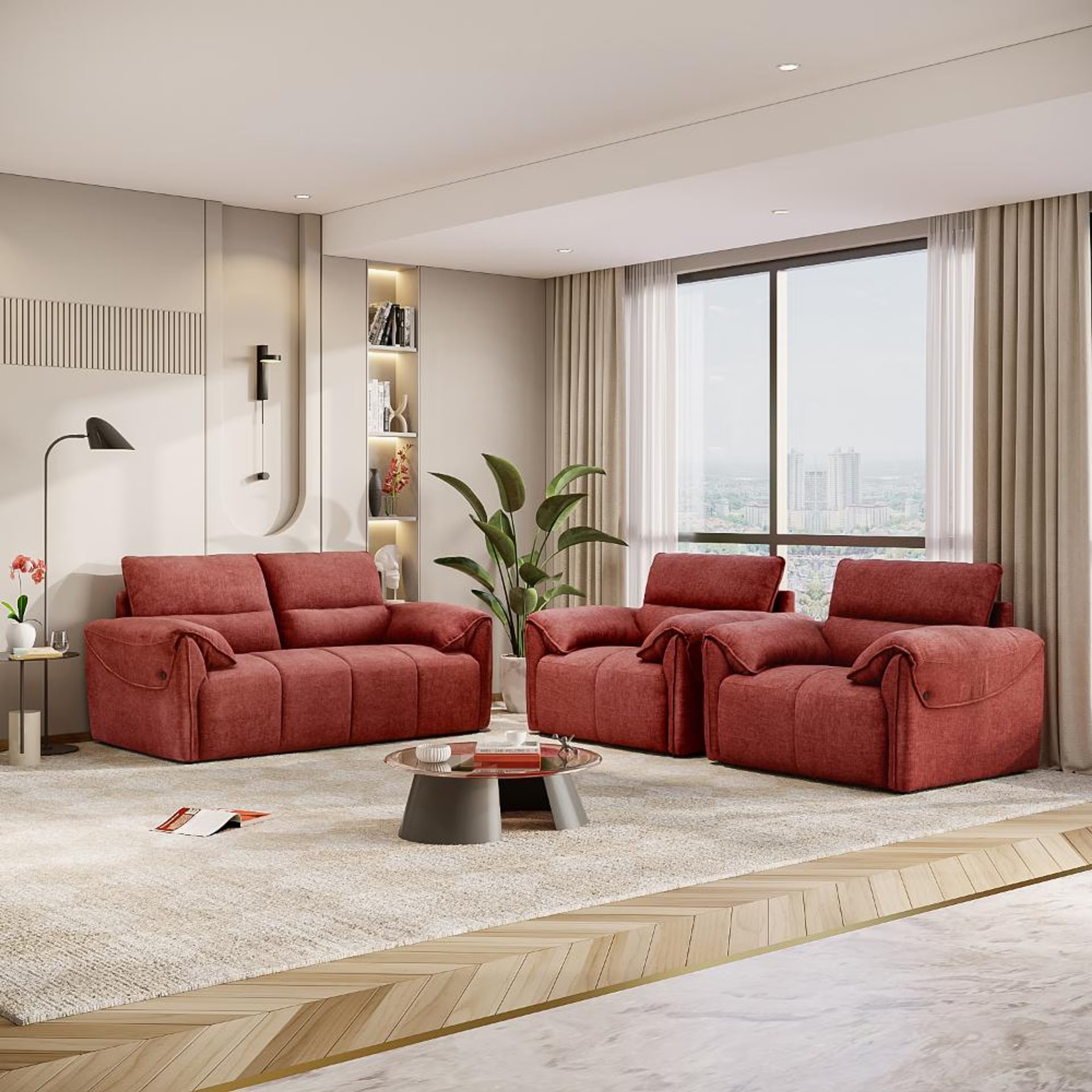Wakefit Naxos Sofa Set (2+1+1) Seater Regular, Set (2+1+1), Maroon