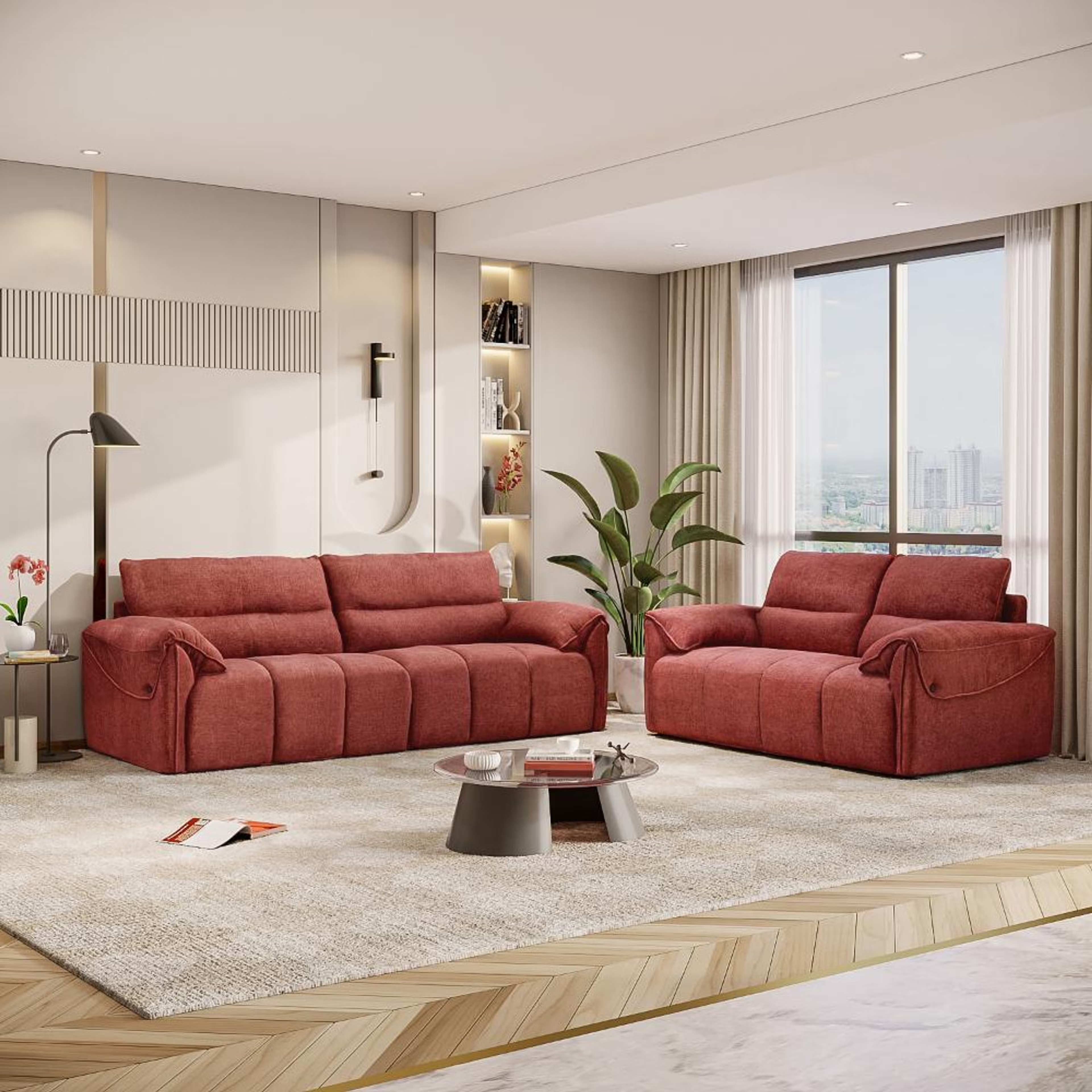 Wakefit Naxos Sofa Set (3+2) Seater Regular, Set (3+2), Maroon