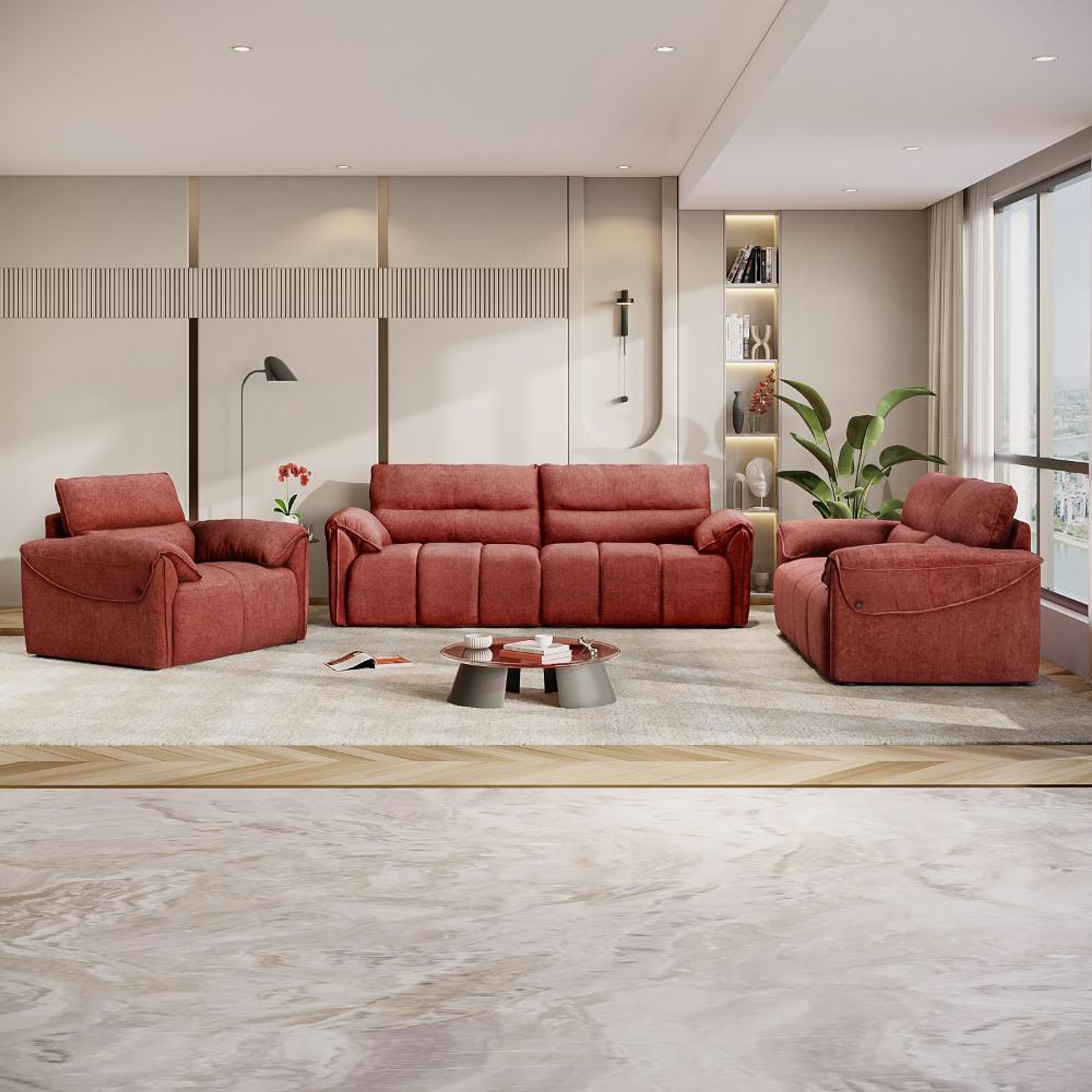 Wakefit Naxos Sofa Set (3+2+1) Seater Regular, Set (3+2+1), Maroon