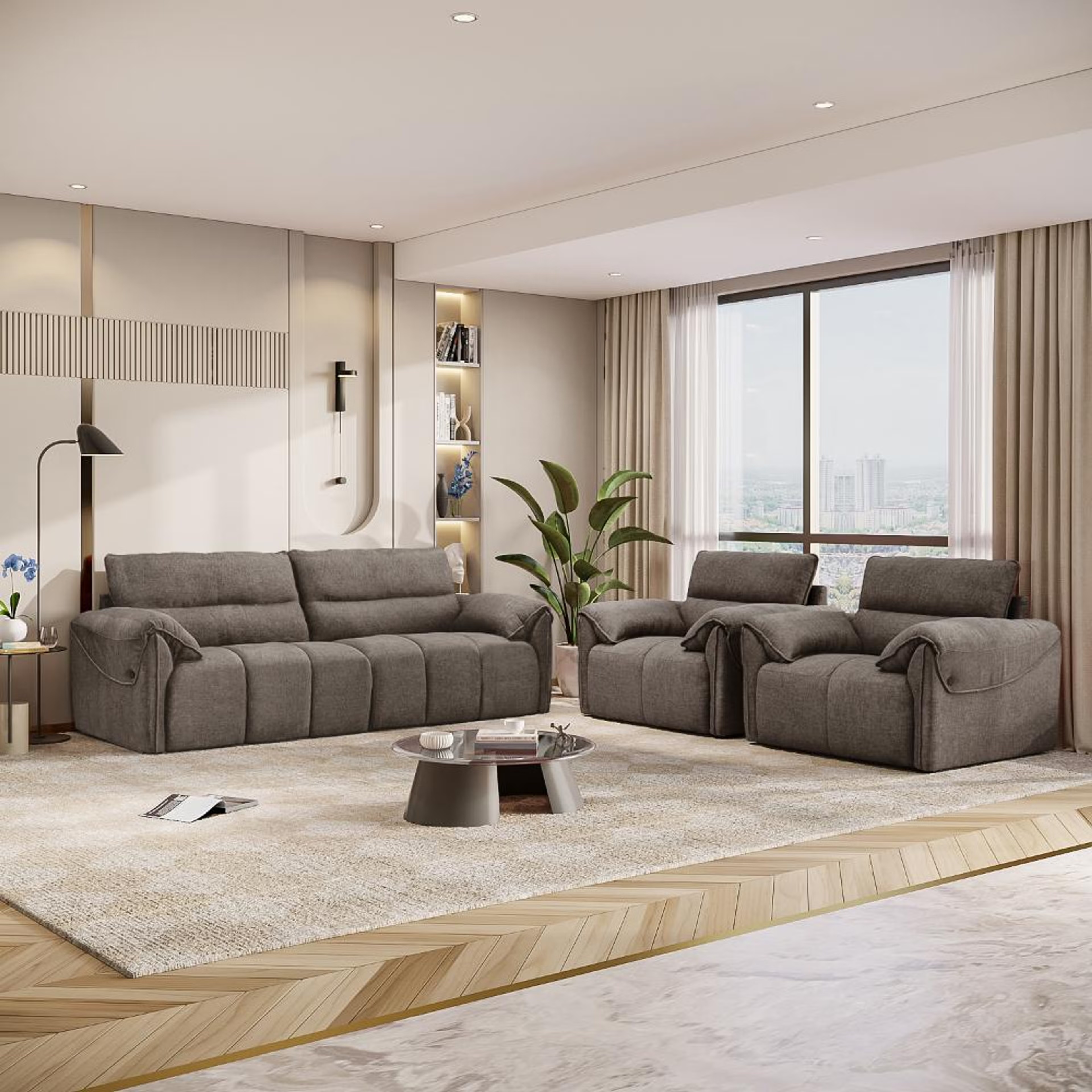 Home 25 Wakefit Naxos Sofa Set (3+1+1) Seater Regular, Set (3+1+1), Grey
