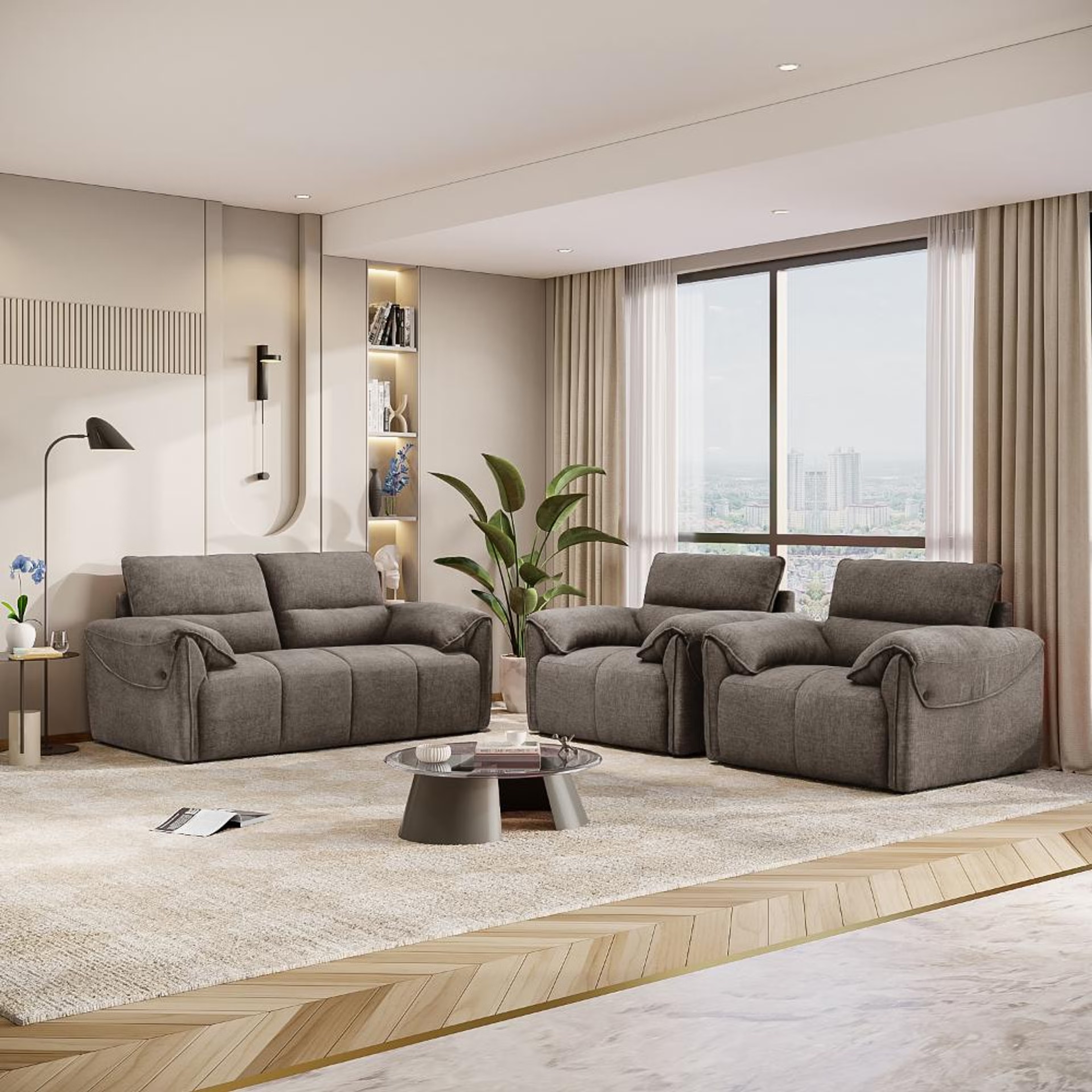 Wakefit Naxos Sofa Set (2+1+1) Seater Regular, Set (2+1+1), Grey