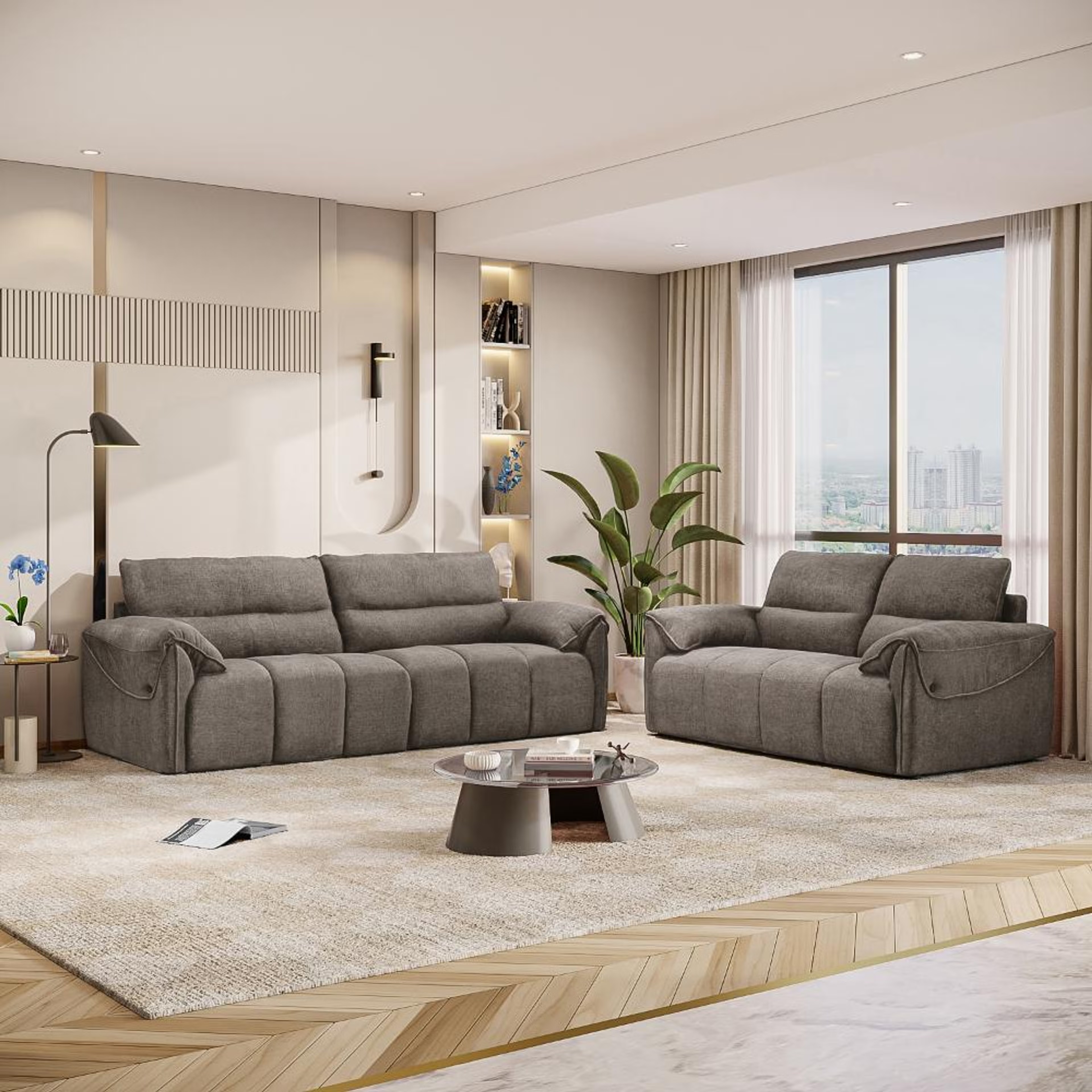 Wakefit Naxos Sofa Set (3+2) Seater Regular, Set (3+2), Grey
