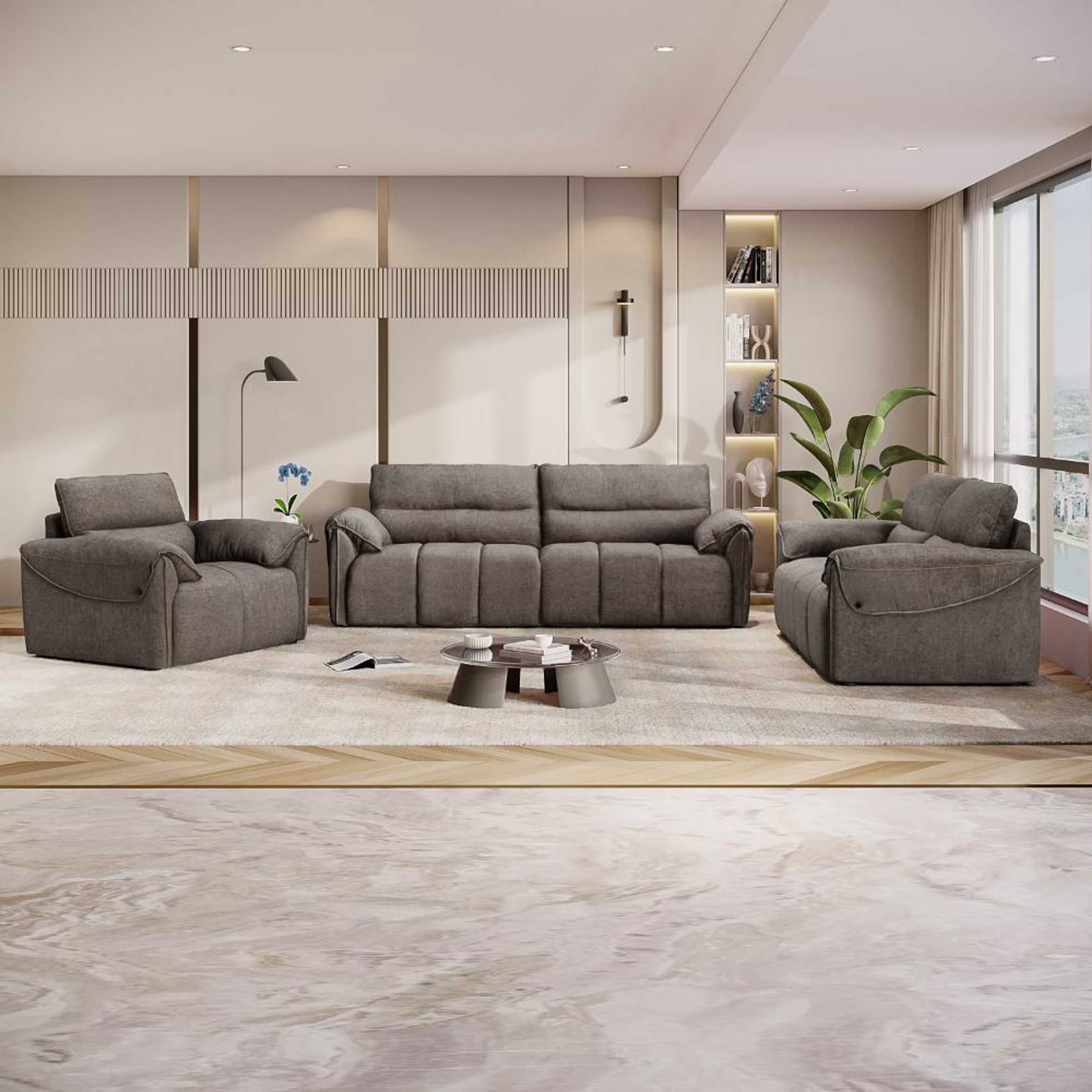 Wakefit Naxos Sofa Set (3+2+1) Seater Regular, Set (3+2+1), Grey