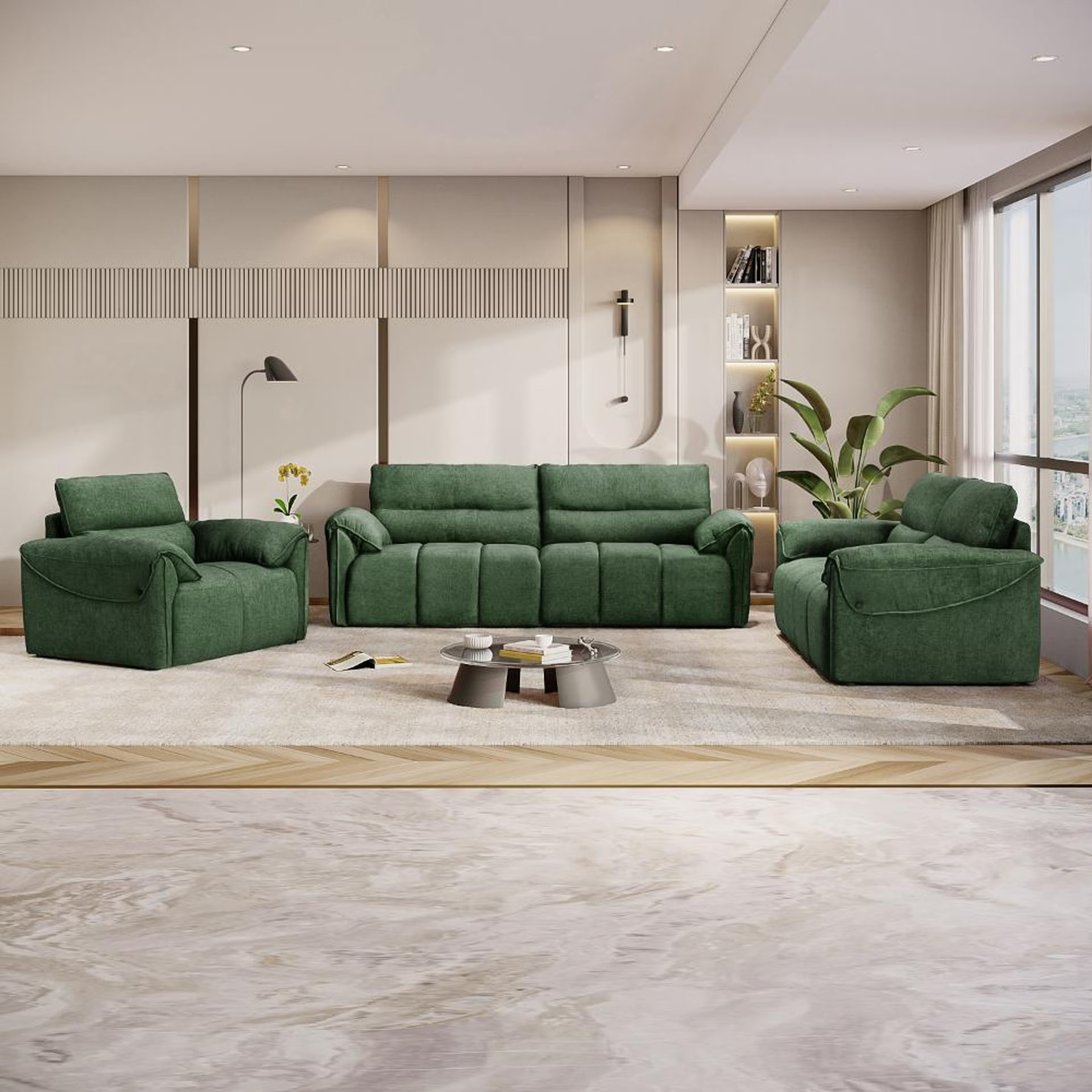 Wakefit Naxos Sofa Set (3+2+1) Seater Regular, Set (3+2+1), Green