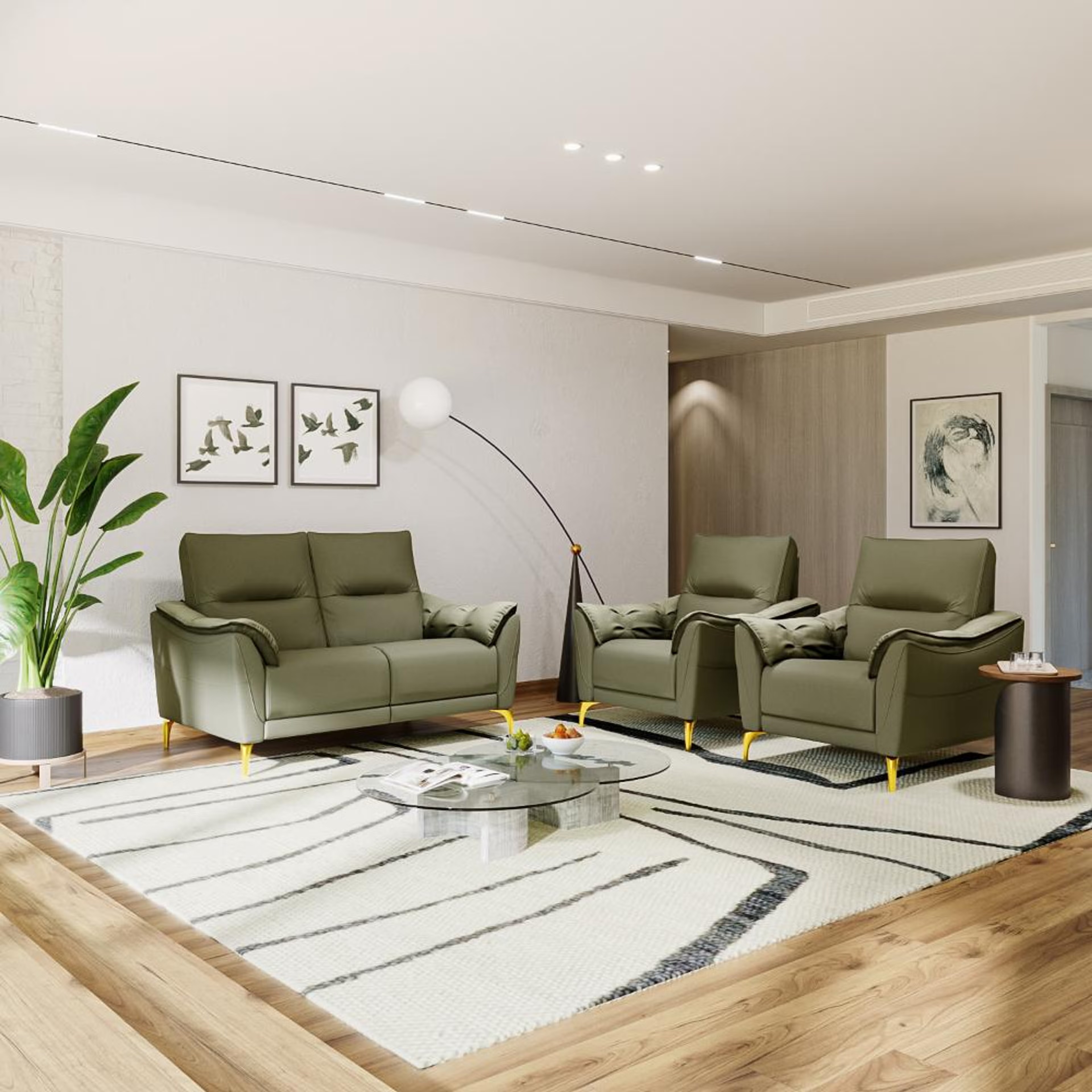 Wakefit Tuvalu without Motion Sofa Set (2+1+1) Seater Regular, Standard, Without Motion, Set (2+1+1), Green