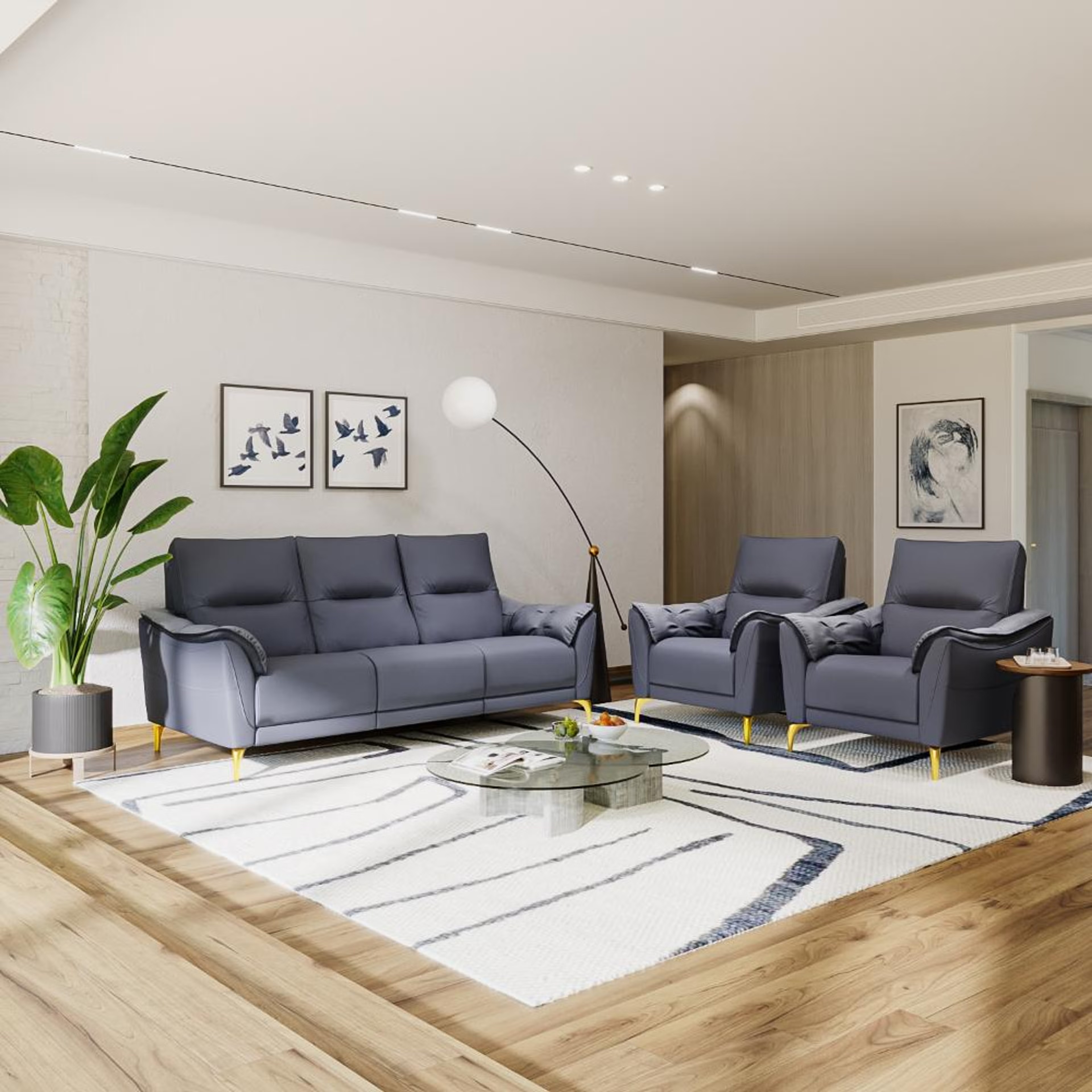 Wakefit Tuvalu without Motion Sofa Set (3+1+1) Seater Regular, Standard, Without Motion, Set (3+1+1), Blue