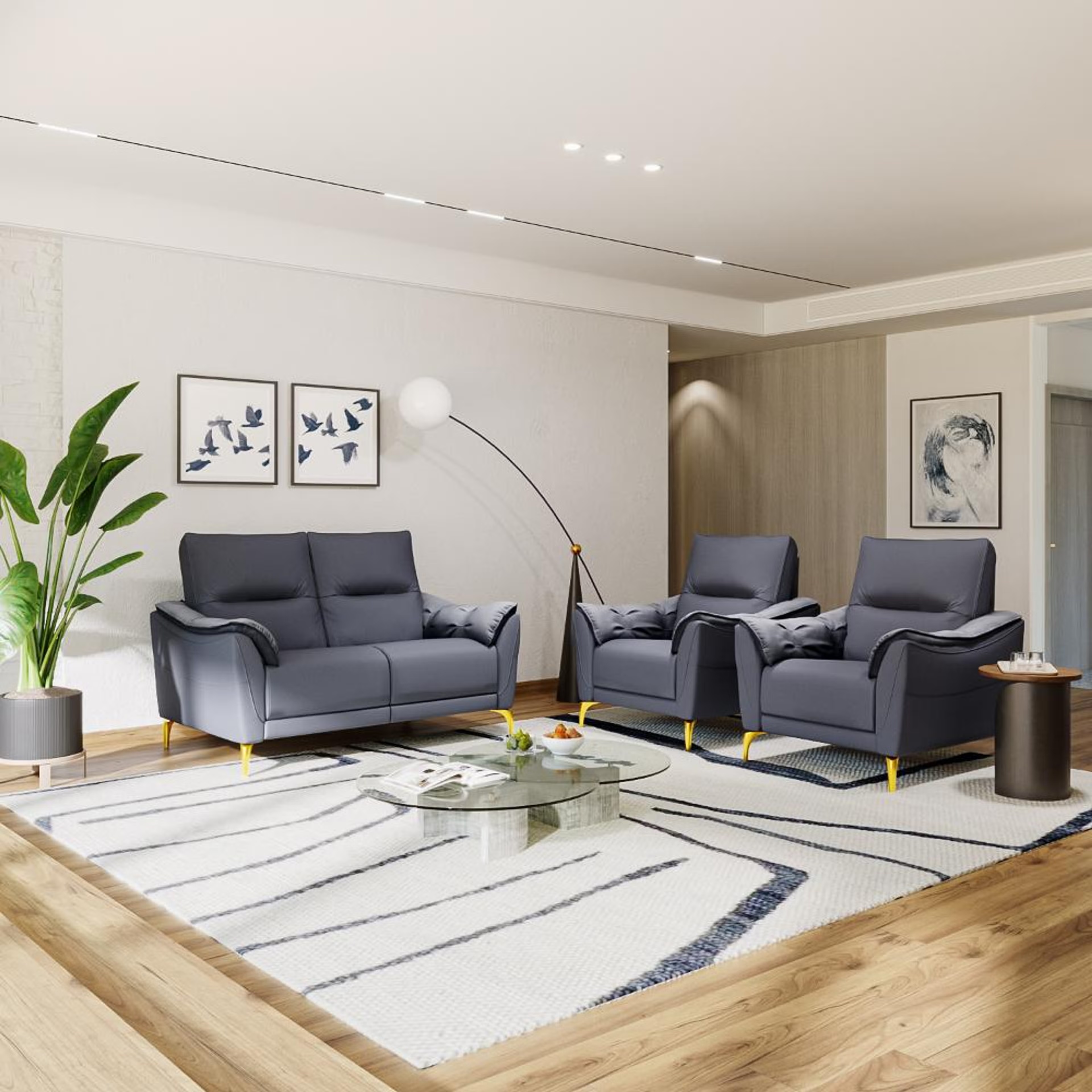 Home 32 Wakefit Tuvalu without Motion Sofa Set (2+1+1) Seater Regular, Standard, Without Motion, Set (2+1+1), Blue