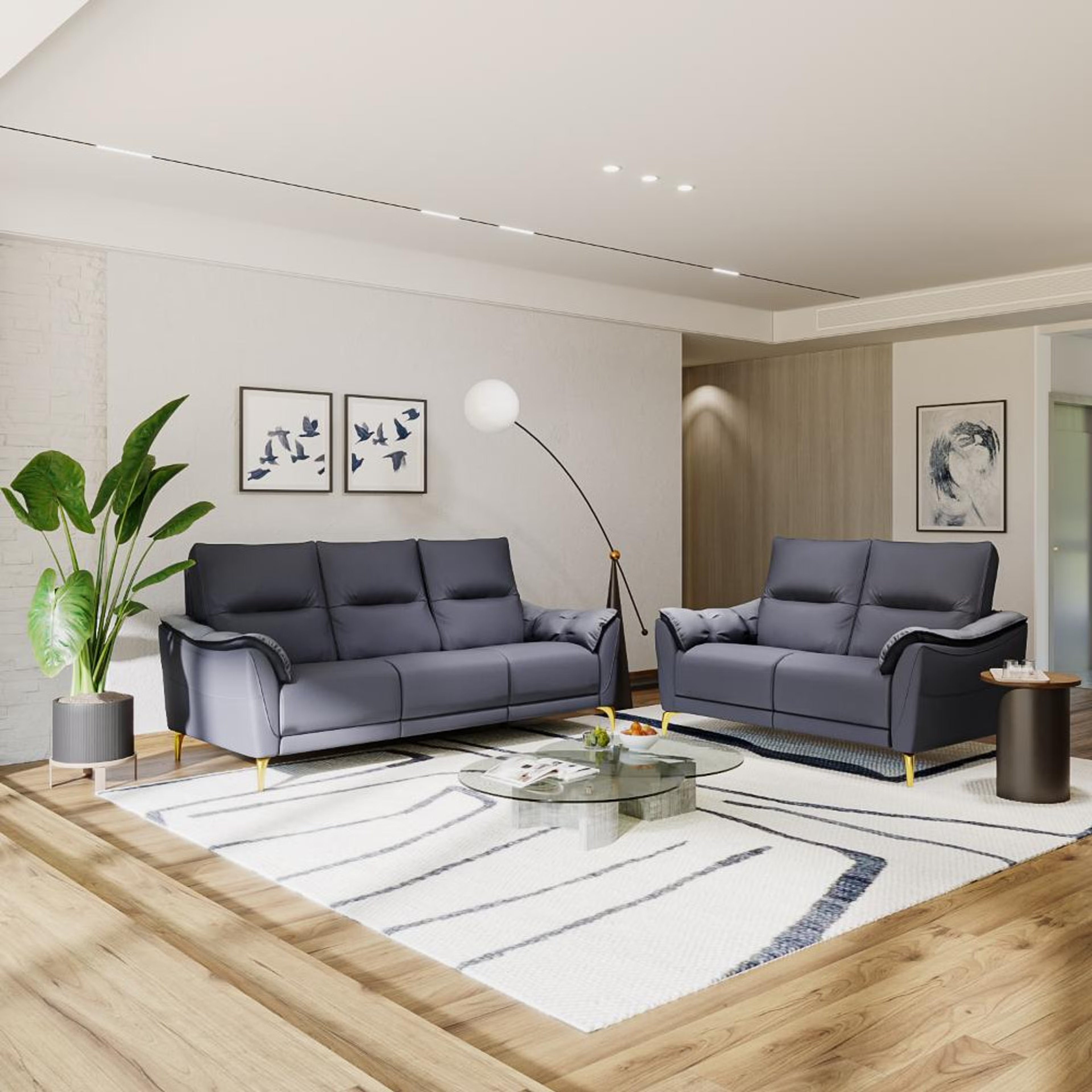 Wakefit Tuvalu without Motion Sofa Set (3+2) Seater Regular, Standard, Without Motion, Set (3+2), Blue