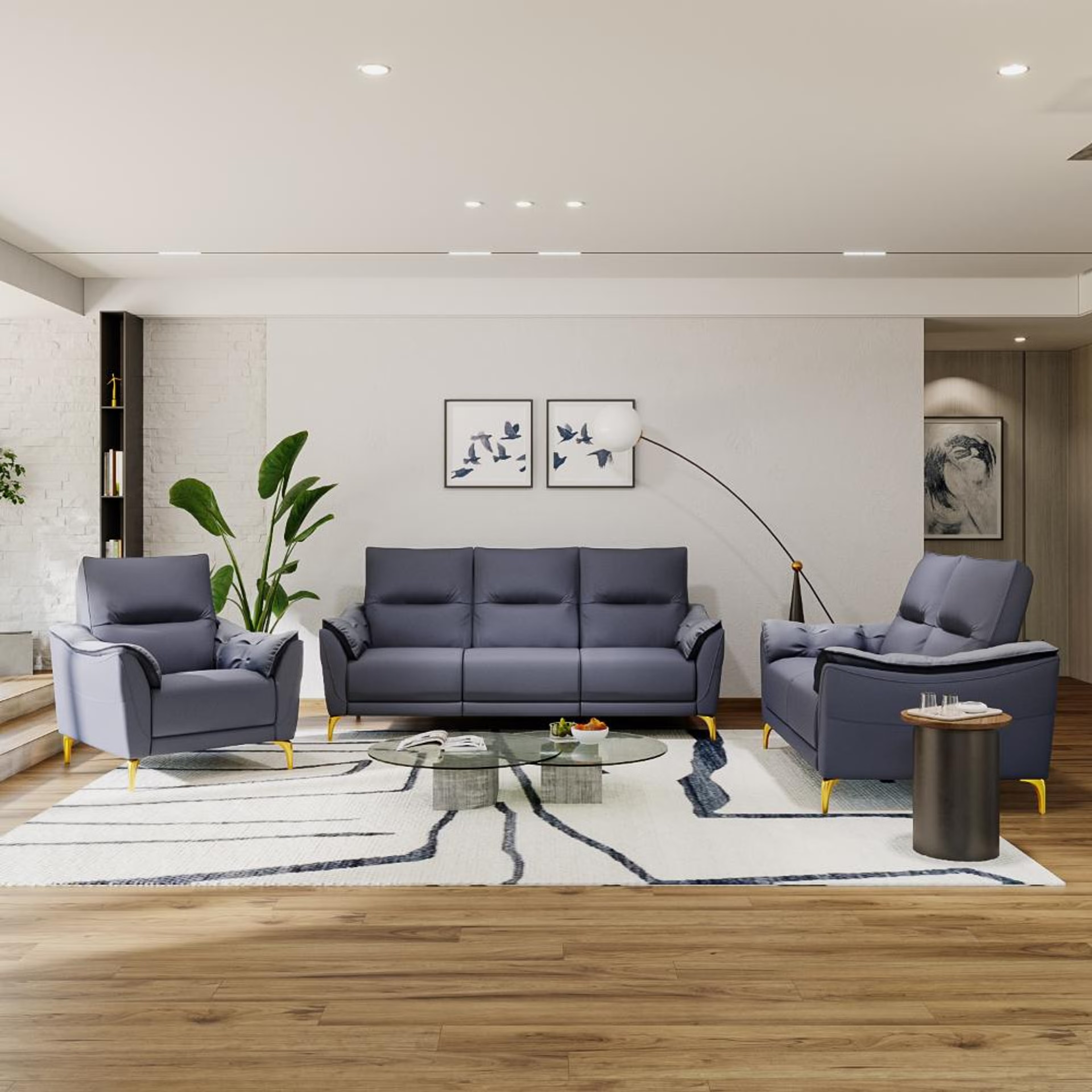 Wakefit Tuvalu without Motion Sofa Set (3+2+1)Seater Regular, Standard, Without Motion, Set (3+2+1), Blue