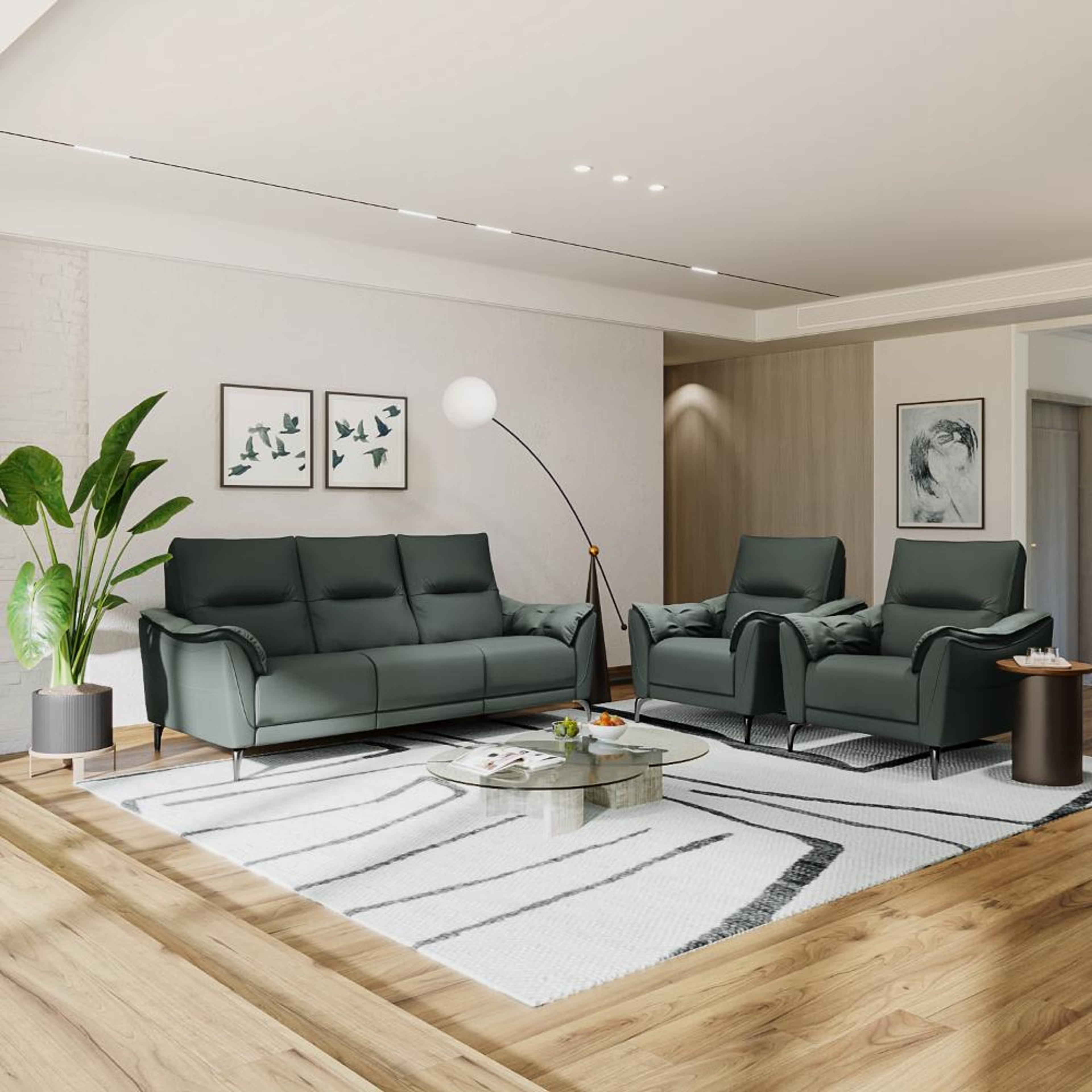 Wakefit Tuvalu without Motion Sofa Set (3+1+1) Seater Regular, Standard, Without Motion, Set (3+1+1), Forest Green