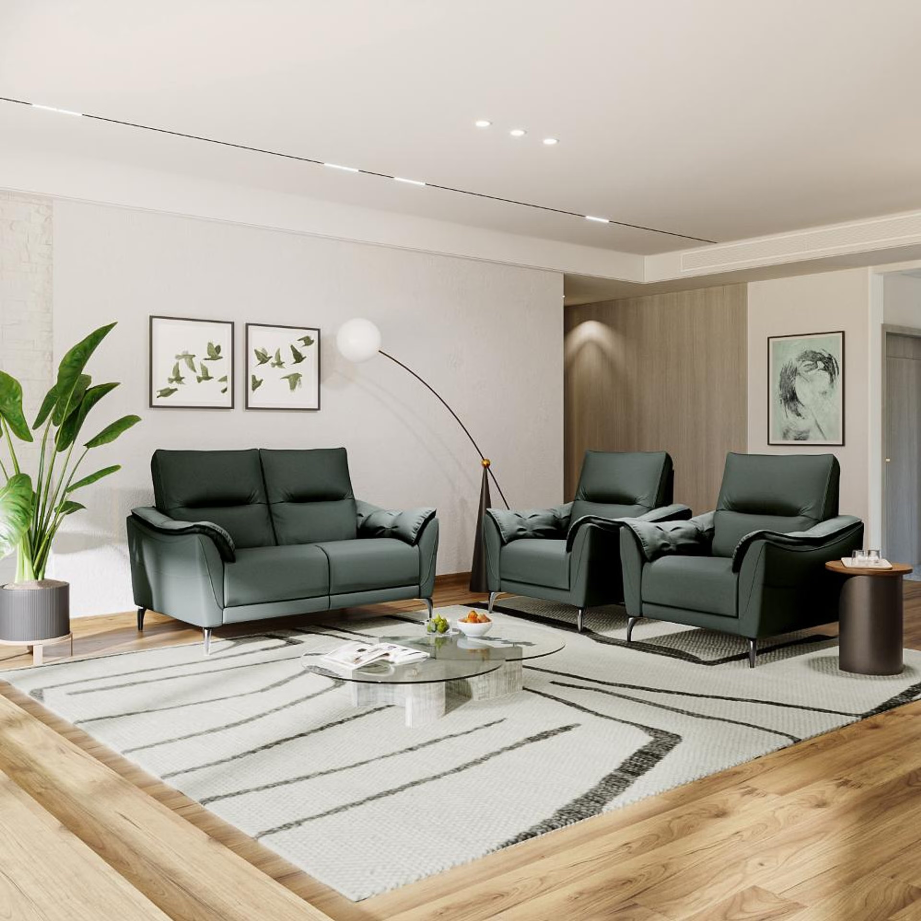 Wakefit Tuvalu without Motion Sofa Set (2+1+1) Seater Regular, Standard, Without Motion, Set (2+1+1), Forest Green