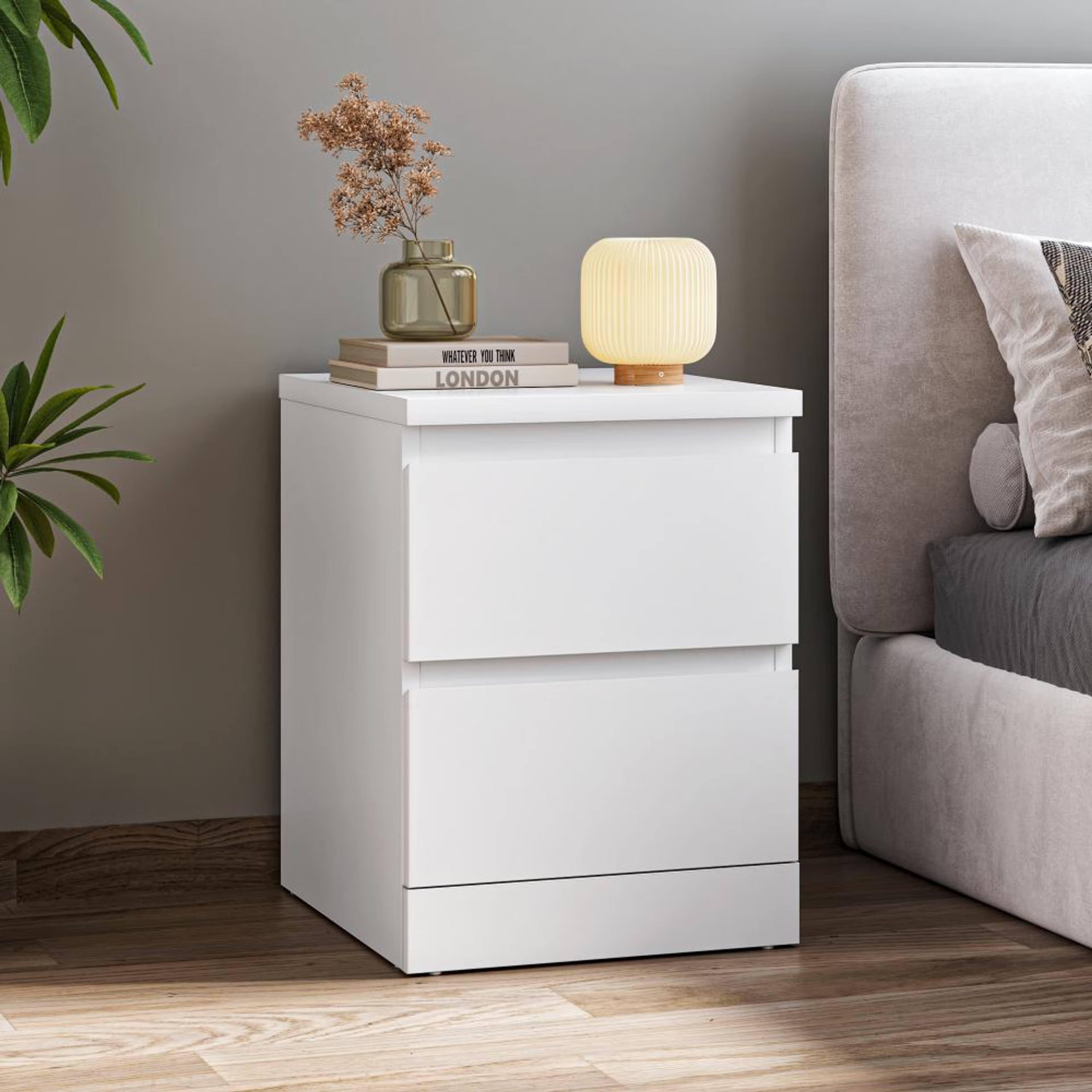 Wakefit Centaur Bedside Table - 2 Drawers - Frosty White 2 drawer, Frosty White