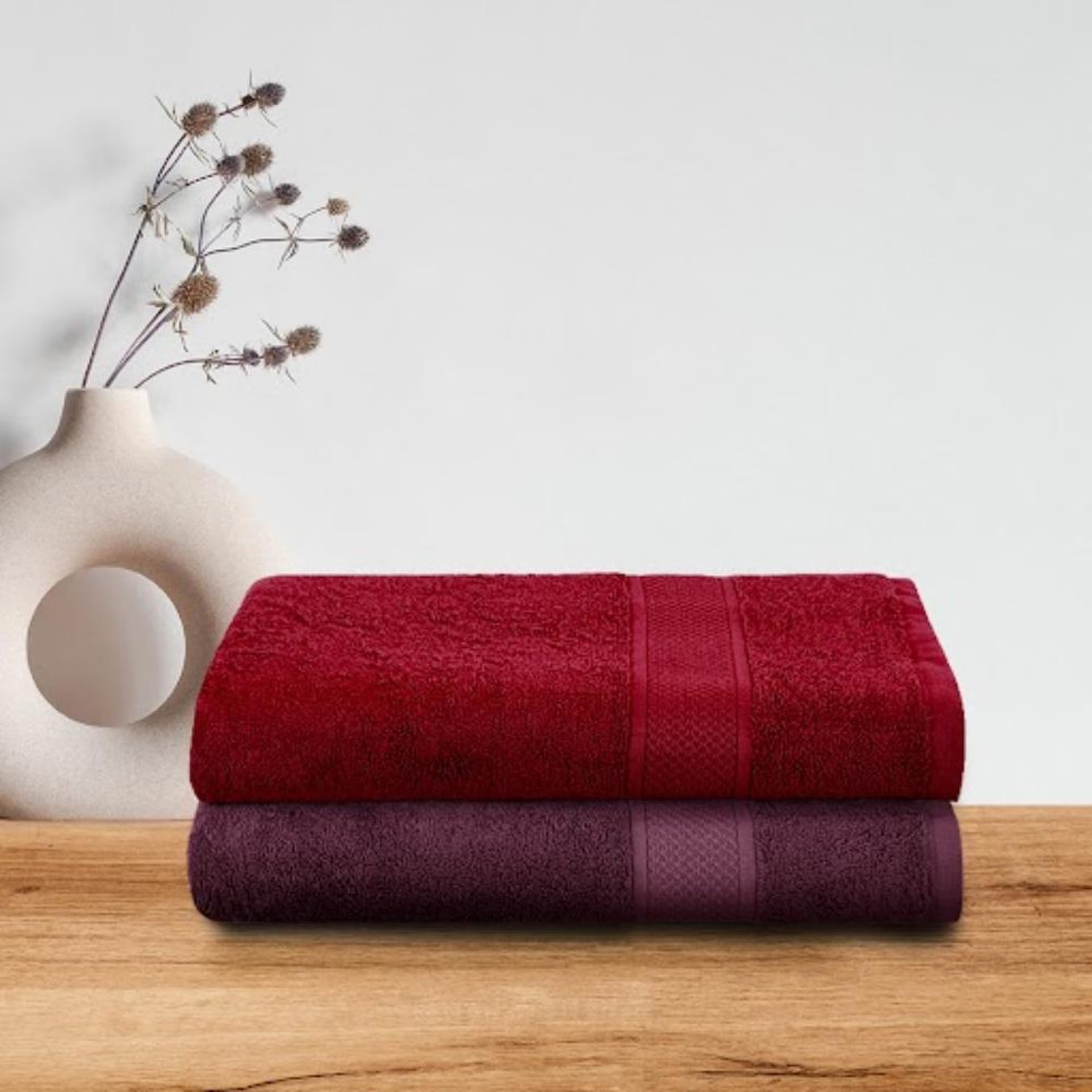 Home 25 Wakefit Large Bath Towel | 100% Terry Cotton | Set of 2 | 500 GSM | Premium, Super-Soft, Absorbent & Odor Resistant | 55 x 27.5 Inches Bath Towel, Set of 2, Chilli Pepper, Grape wine