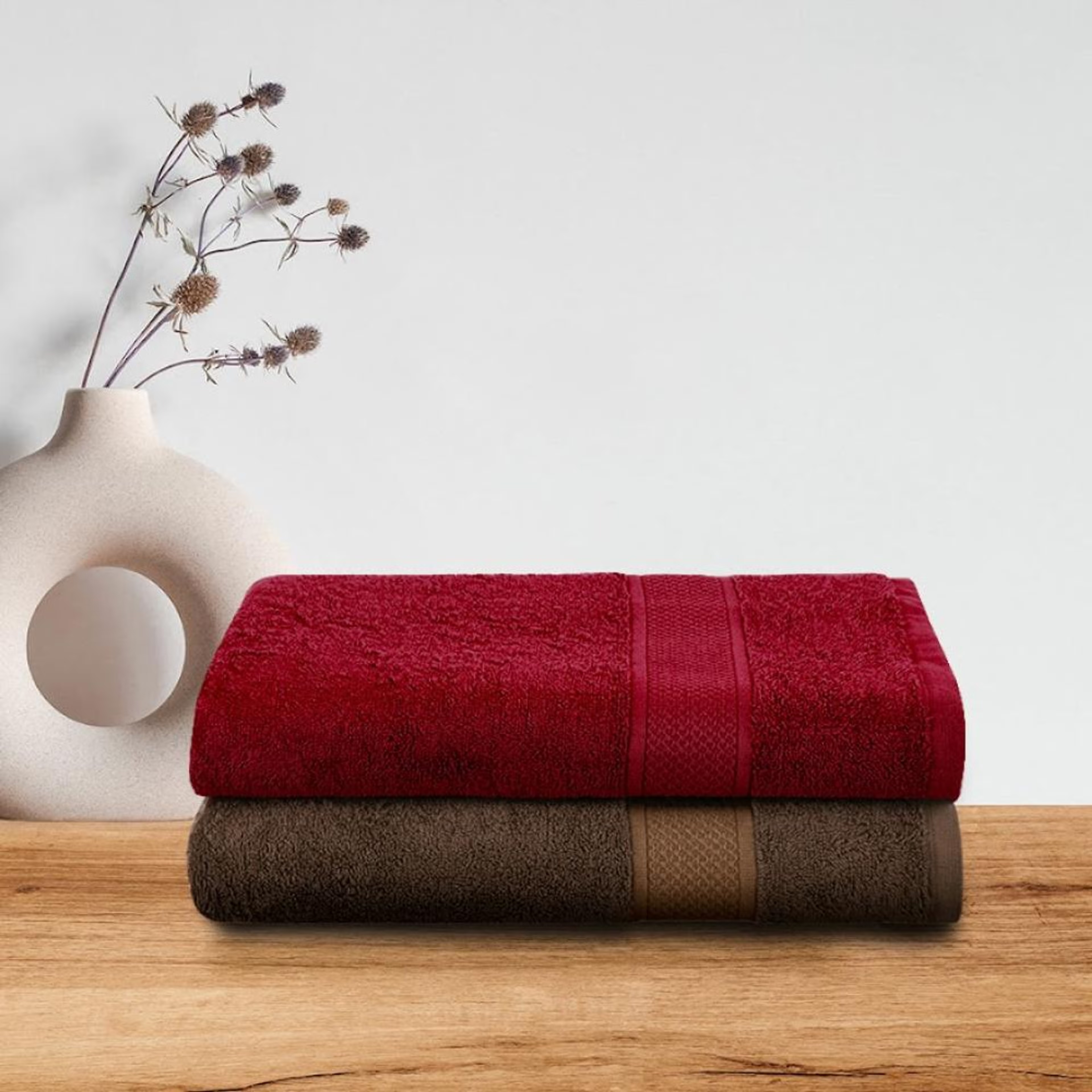 Wakefit Large Bath Towel | 100% Terry Cotton | Set of 2 | 500 GSM | Premium, Super-Soft, Absorbent & Odor Resistant | 55 x 27.5 Inches Bath Towel, Set of 2, Chilli Pepper, Cafe Noir