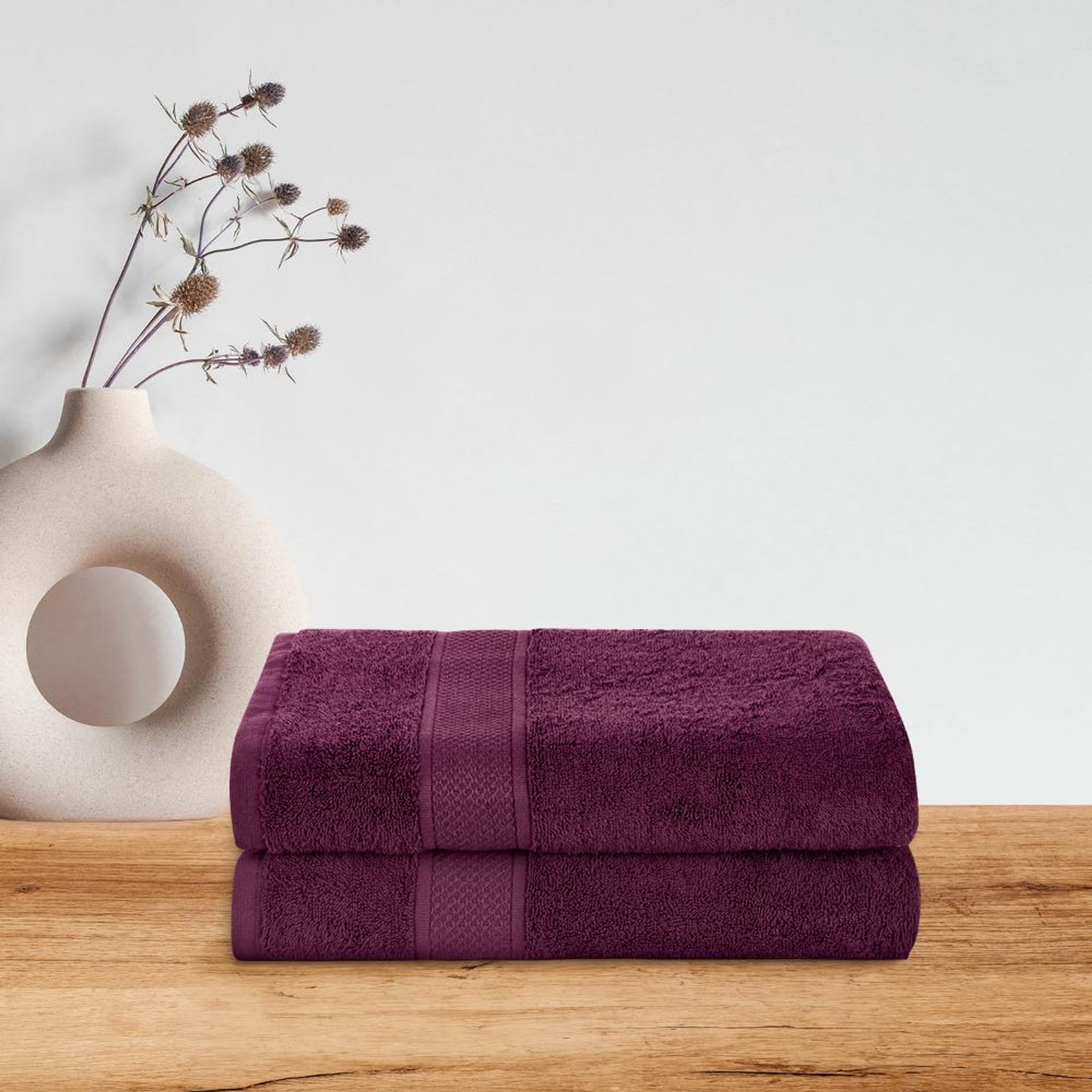 Wakefit Large Bath Towel | 100% Terry Cotton | Set of 2 | 500 GSM | Premium, Super-Soft, Absorbent & Odor Resistant | 55 x 27.5 Inches Bath Towel, Set of 2, Grape Wine