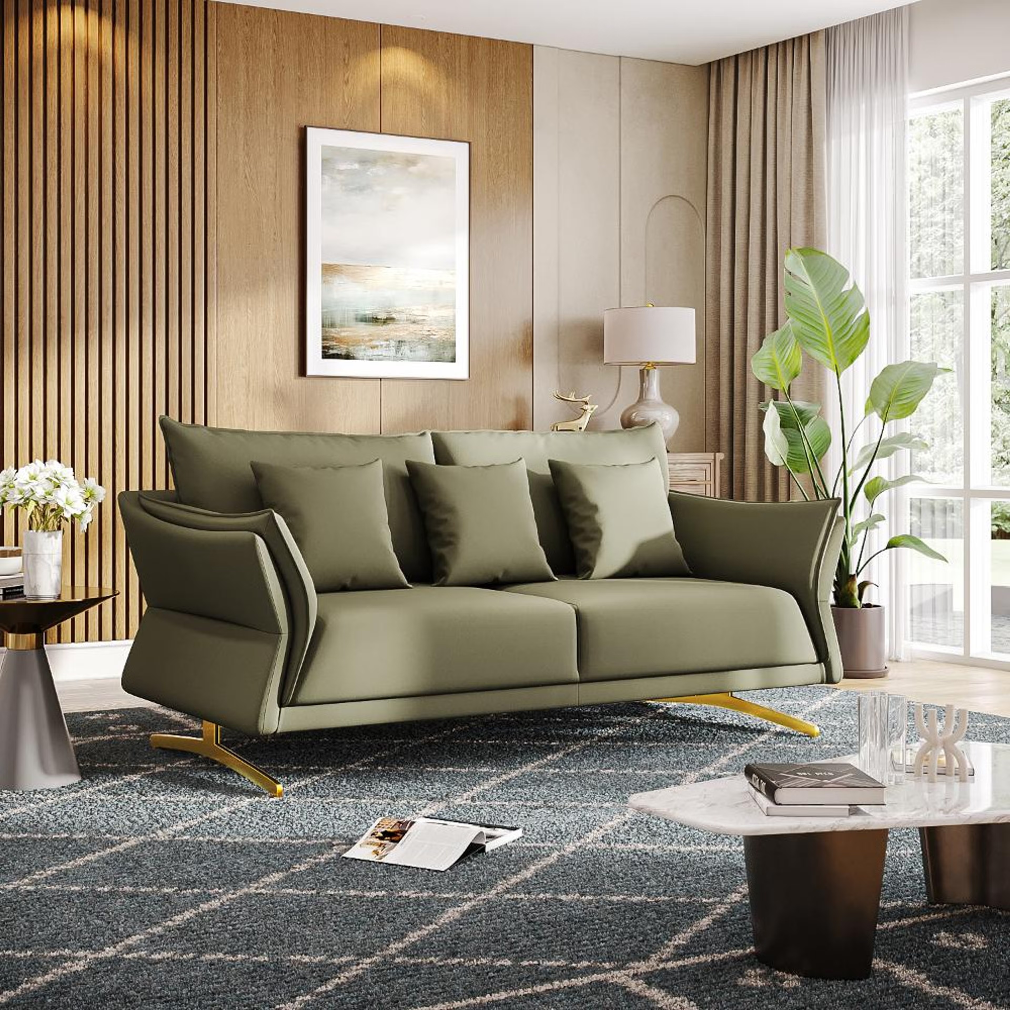 Home 44 Wakefit Kiribati Sofa - Three Seater Regular, 3 Seater, Green