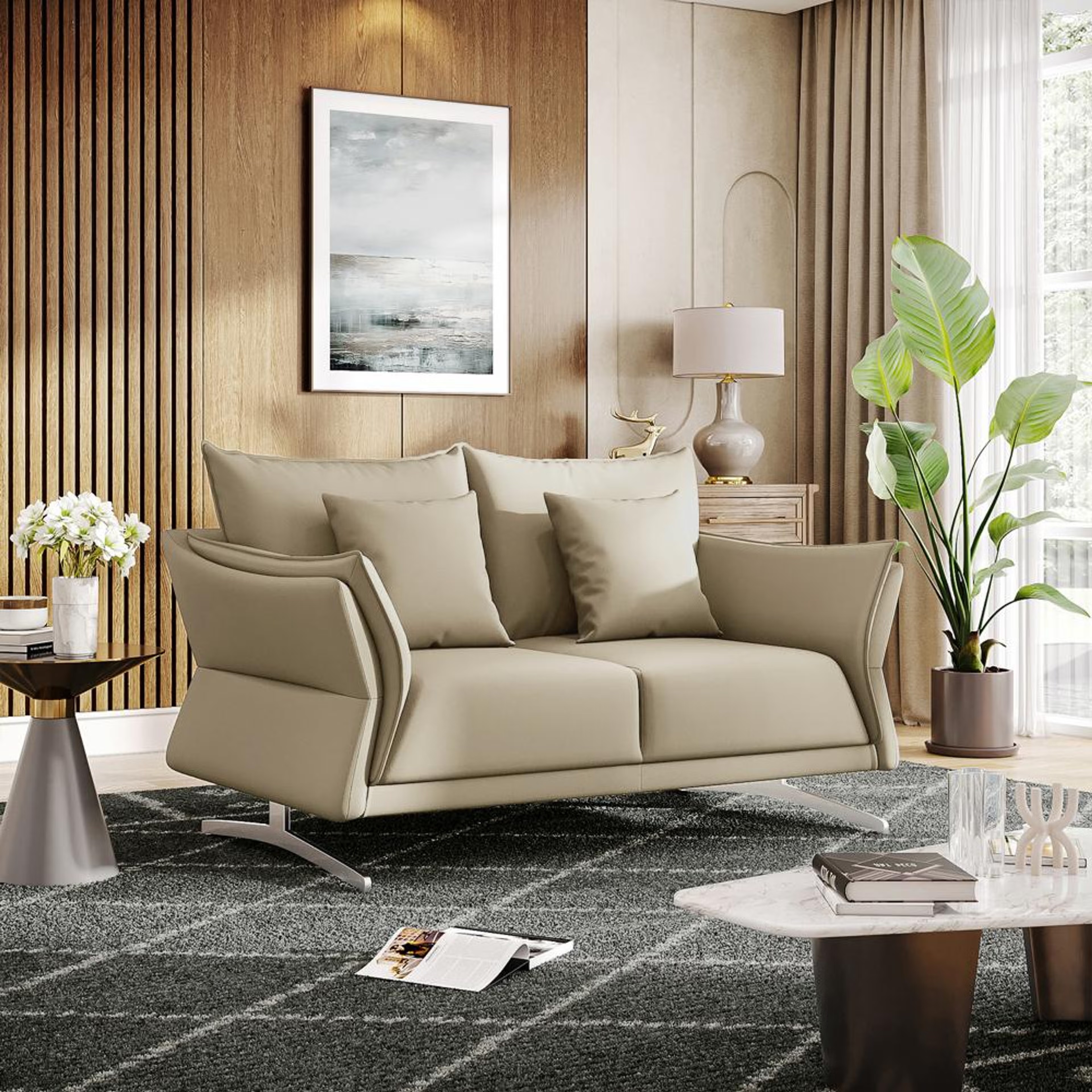 Wakefit Kiribati Sofa - Two Seater Regular, 2 Seater, Beige