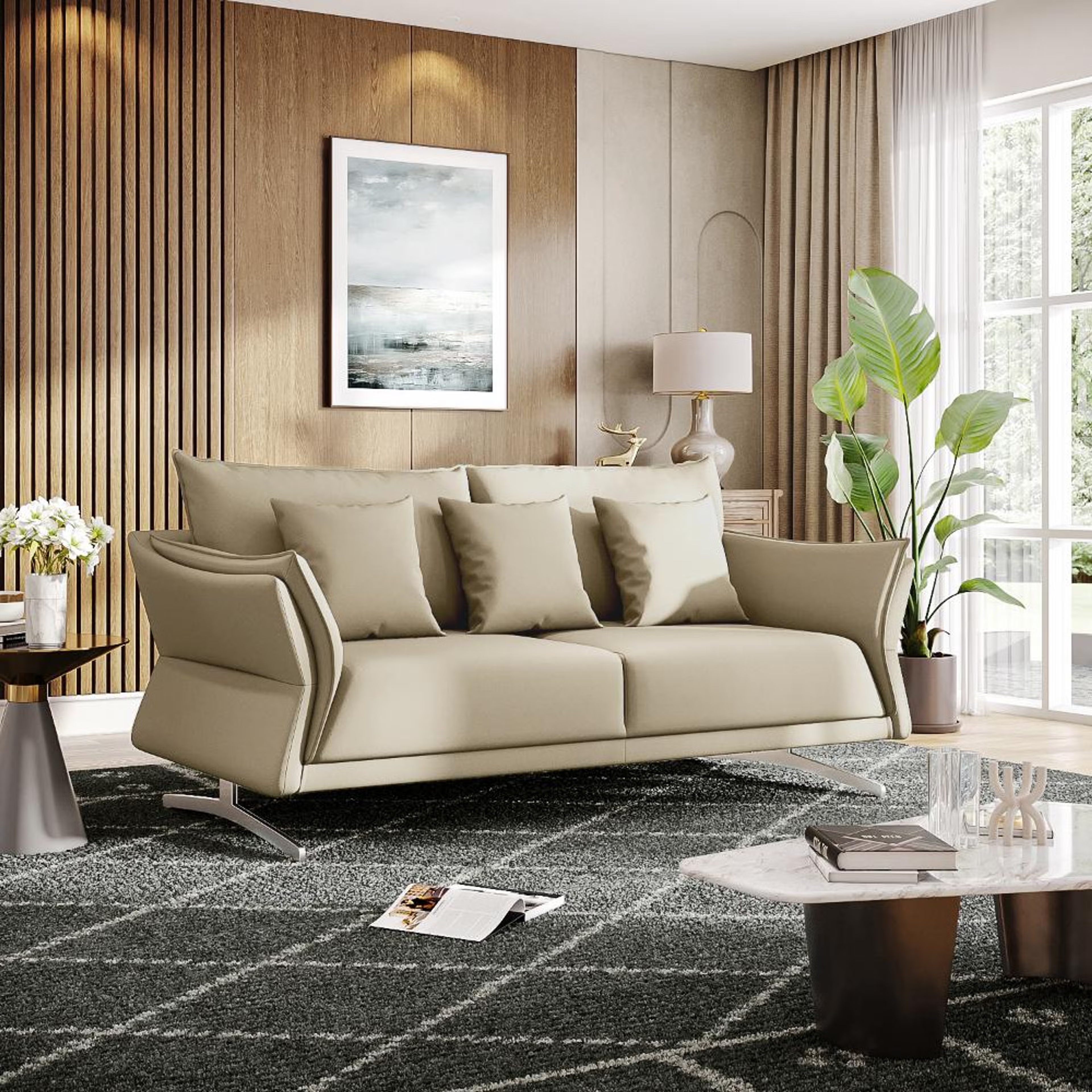 Home 29 Wakefit Kiribati Sofa - Three Seater Regular, 3 Seater, Beige