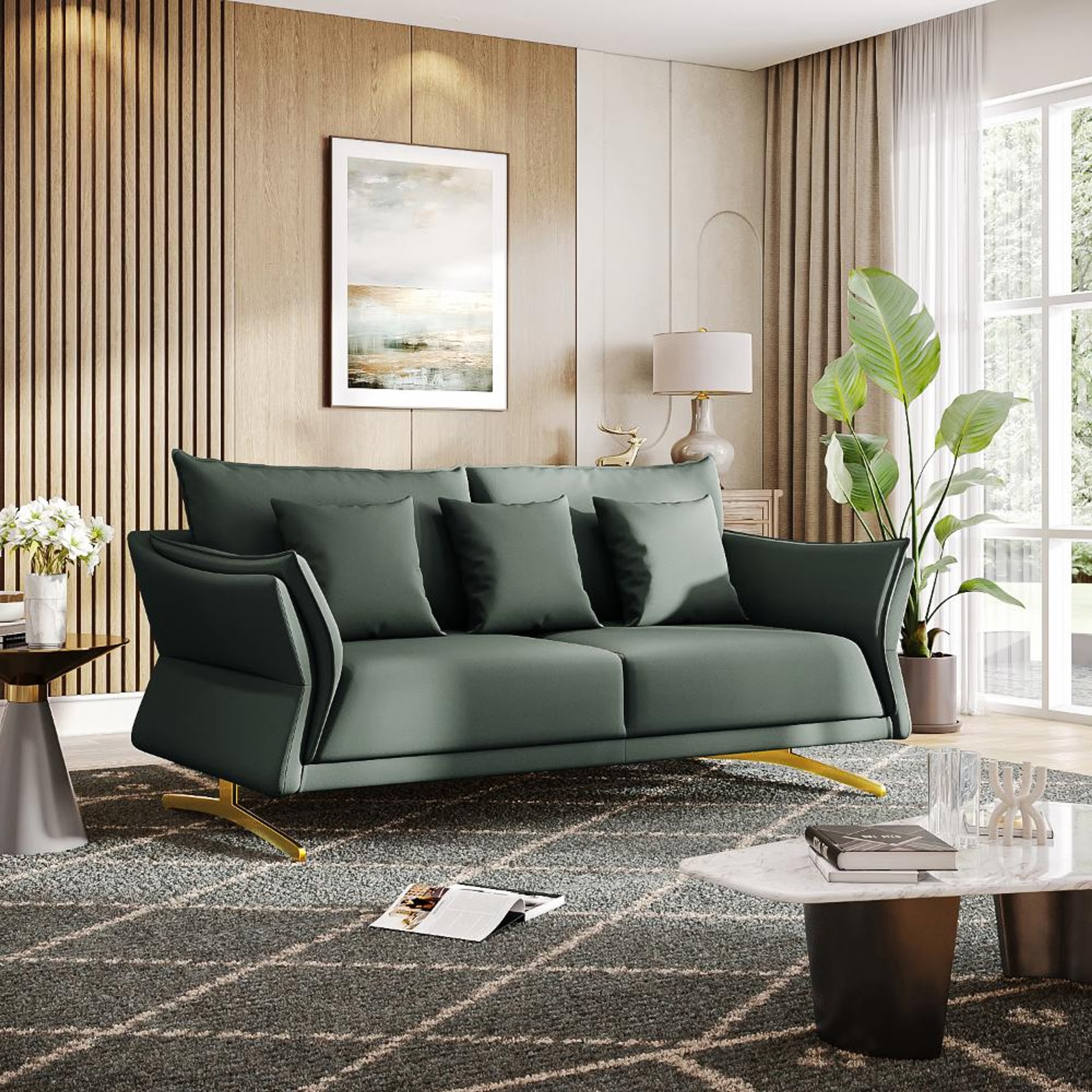 Wakefit Kiribati Sofa - Three Seater Regular, 3 Seater, Forest Green
