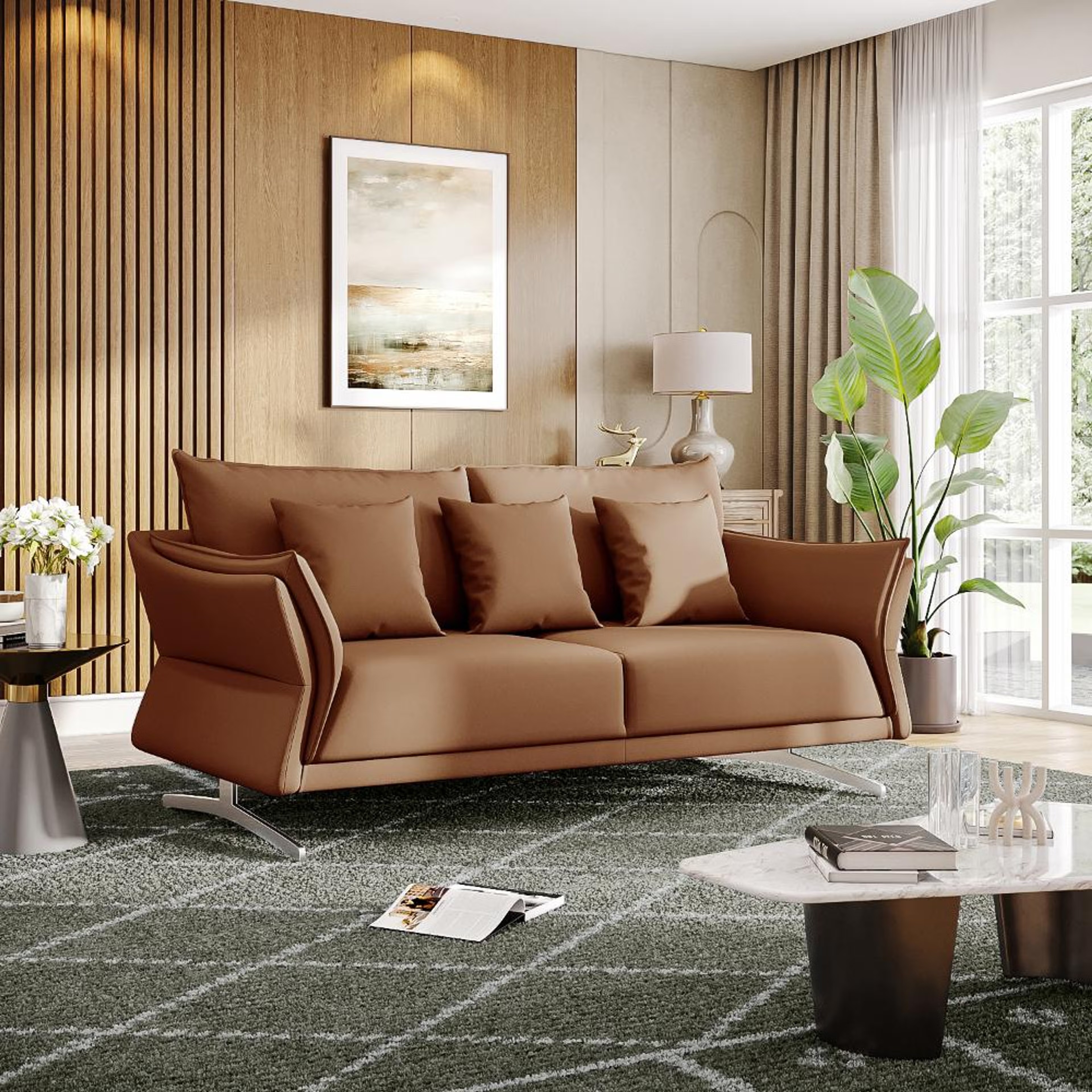Wakefit Kiribati Sofa - Three Seater Regular, 3 Seater, Brown