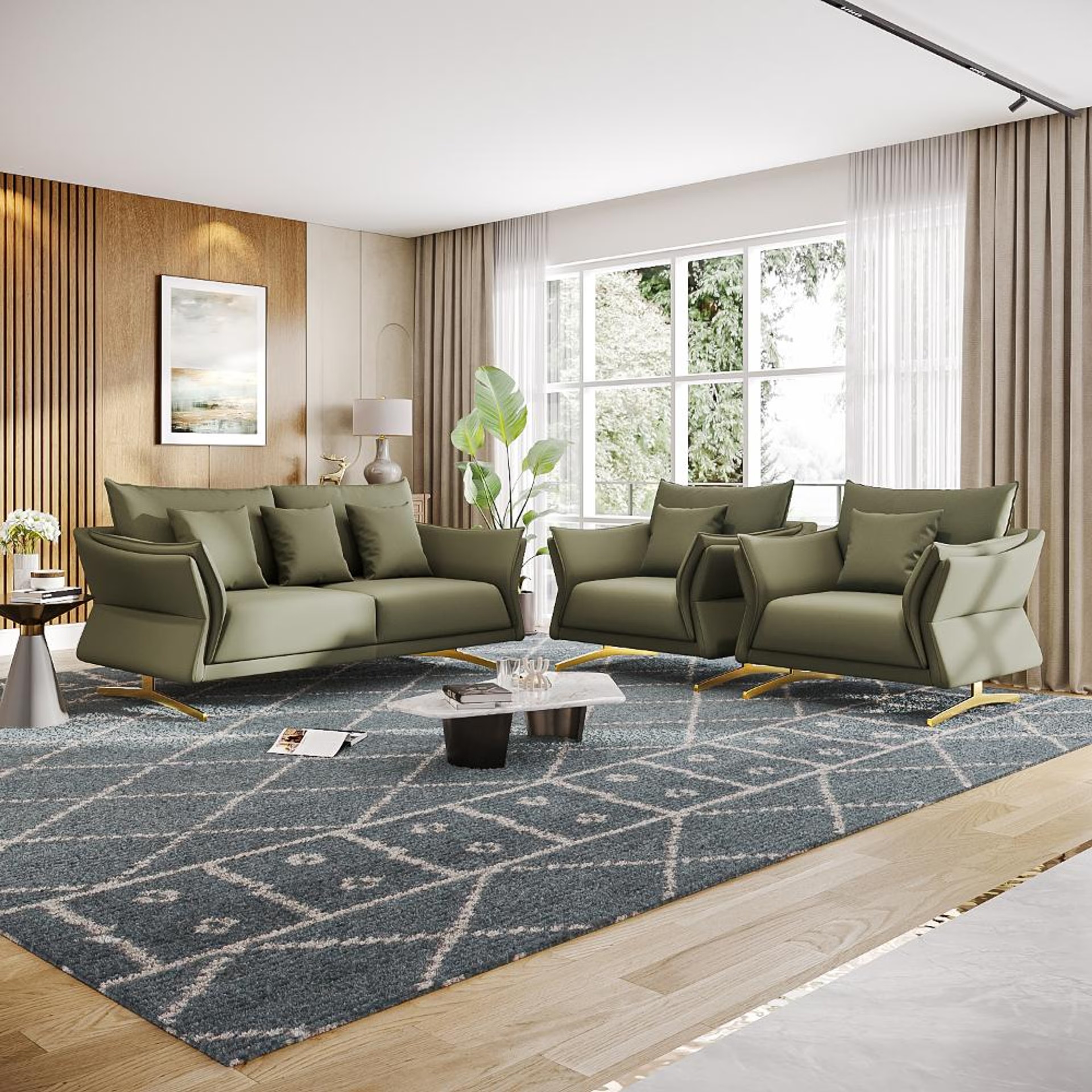 Home 30 Wakefit Kiribati Sofa Set (3+1+1) Seater Regular, Set (3+1+1), Green