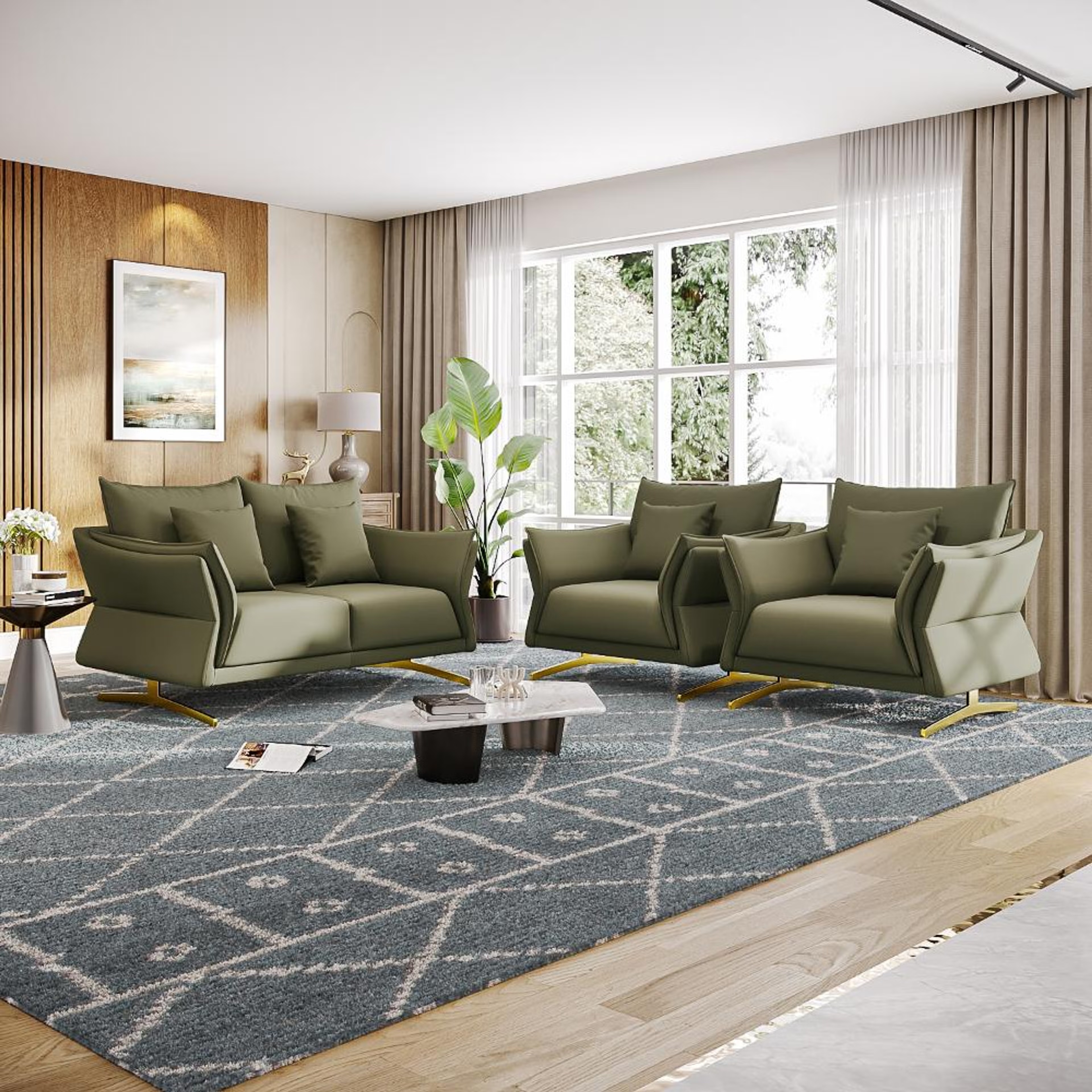Wakefit Kiribati Sofa Set (2+1+1) Seater Regular, Set (2+1+1), Green