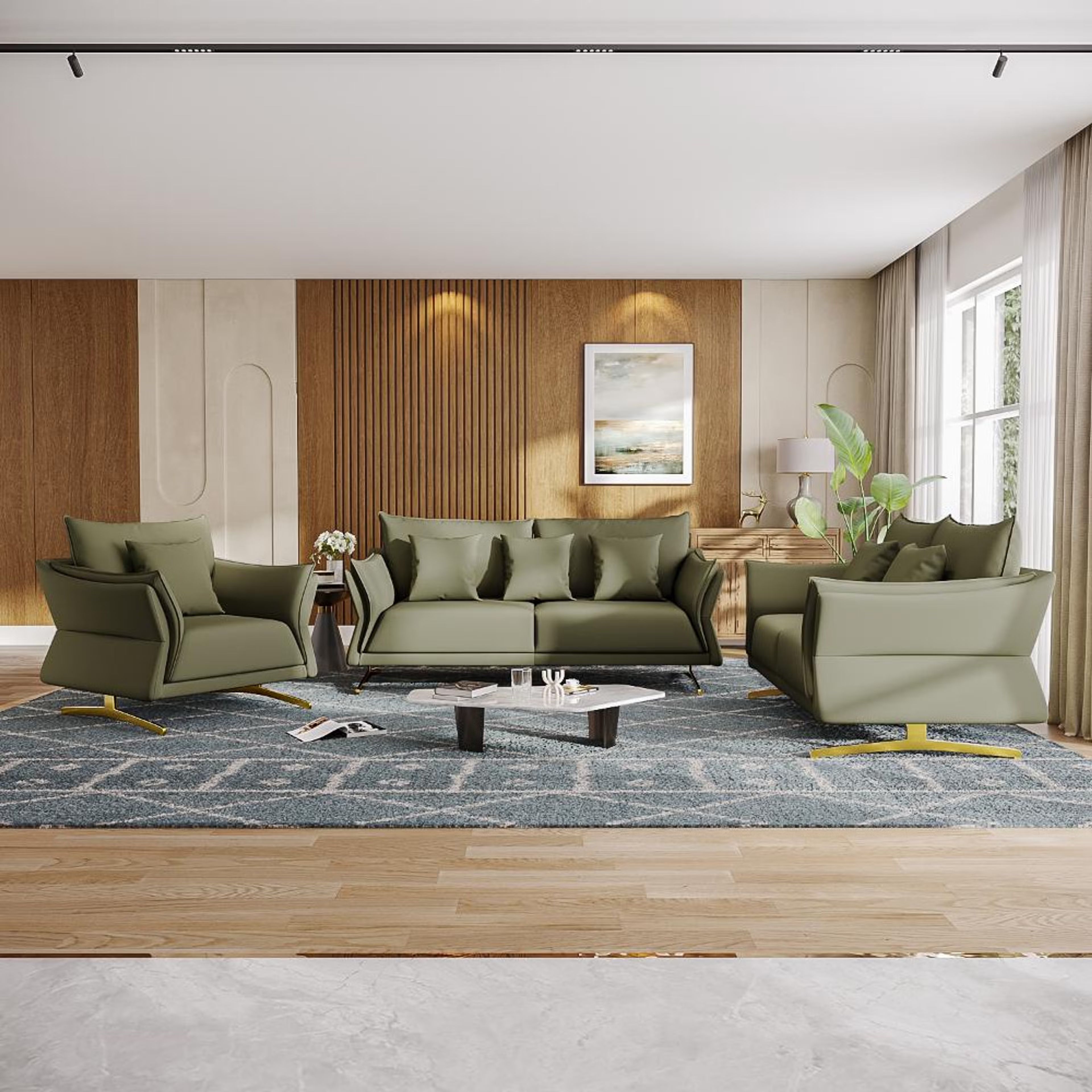 Wakefit Kiribati Sofa Set (3+2+1) Seater Regular, Set (3+2+1), Green