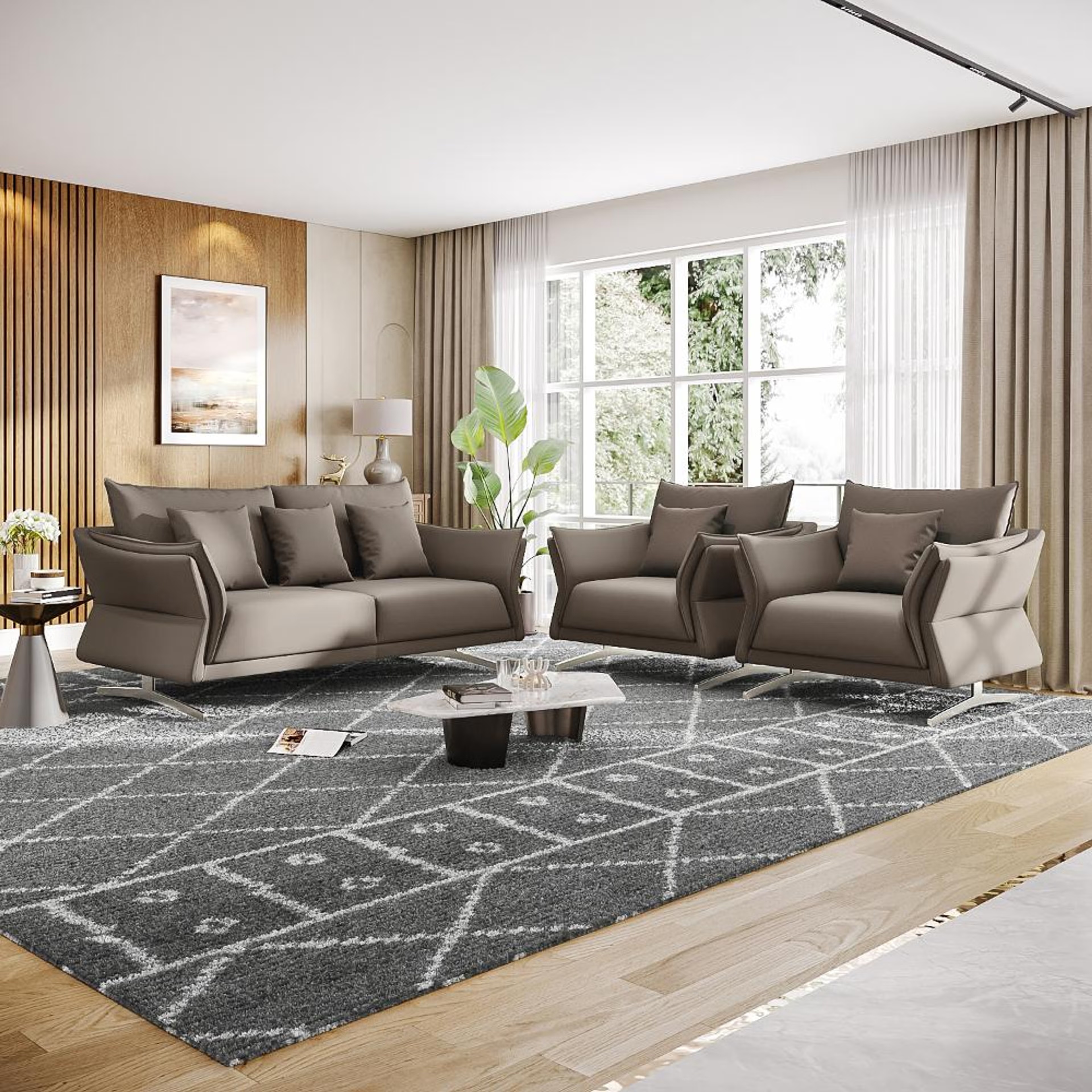 Wakefit Kiribati Sofa Set (3+1+1) Seater Regular, Set (3+1+1), Grey