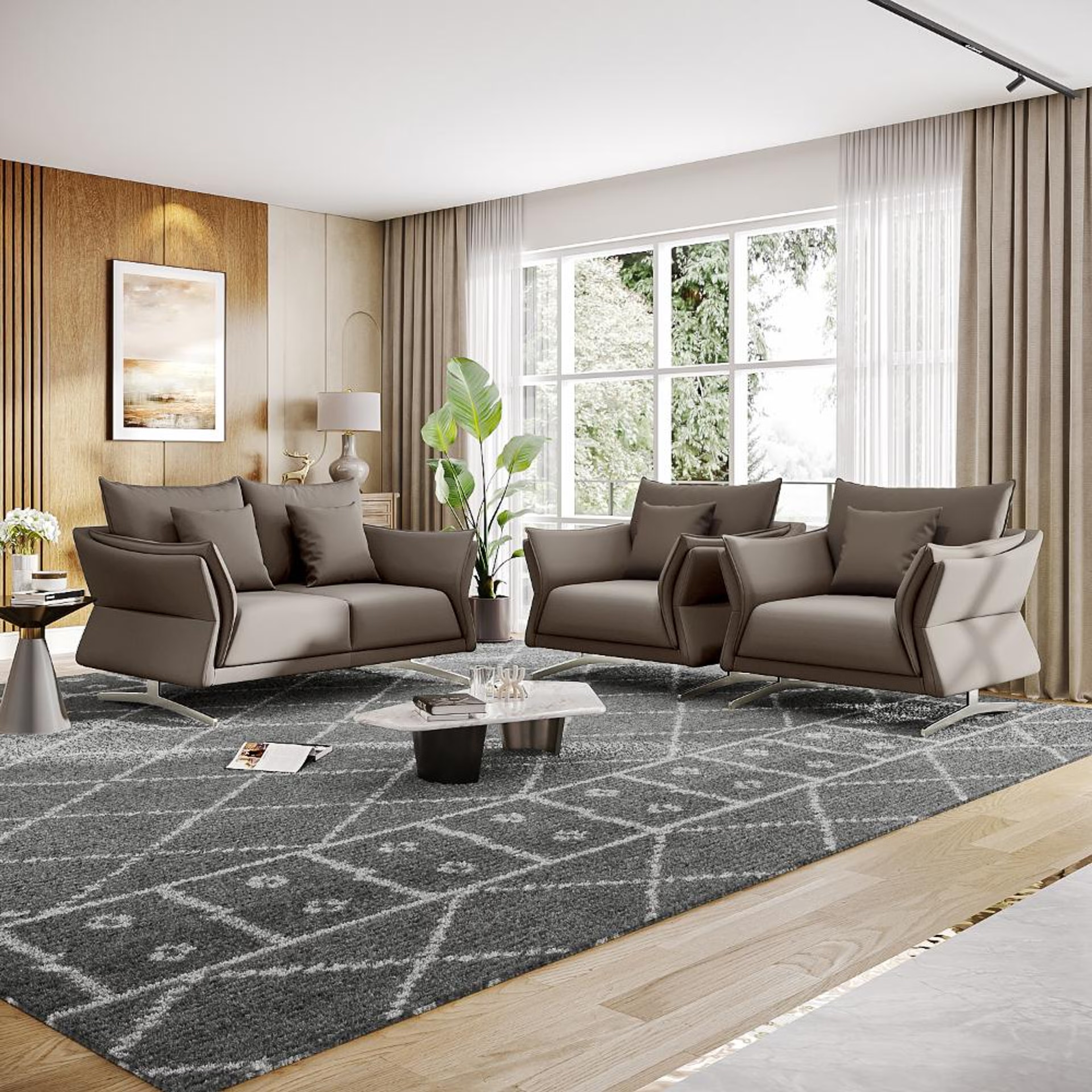 Wakefit Kiribati Sofa Set (2+1+1) Seater Regular, Set (2+1+1), Grey