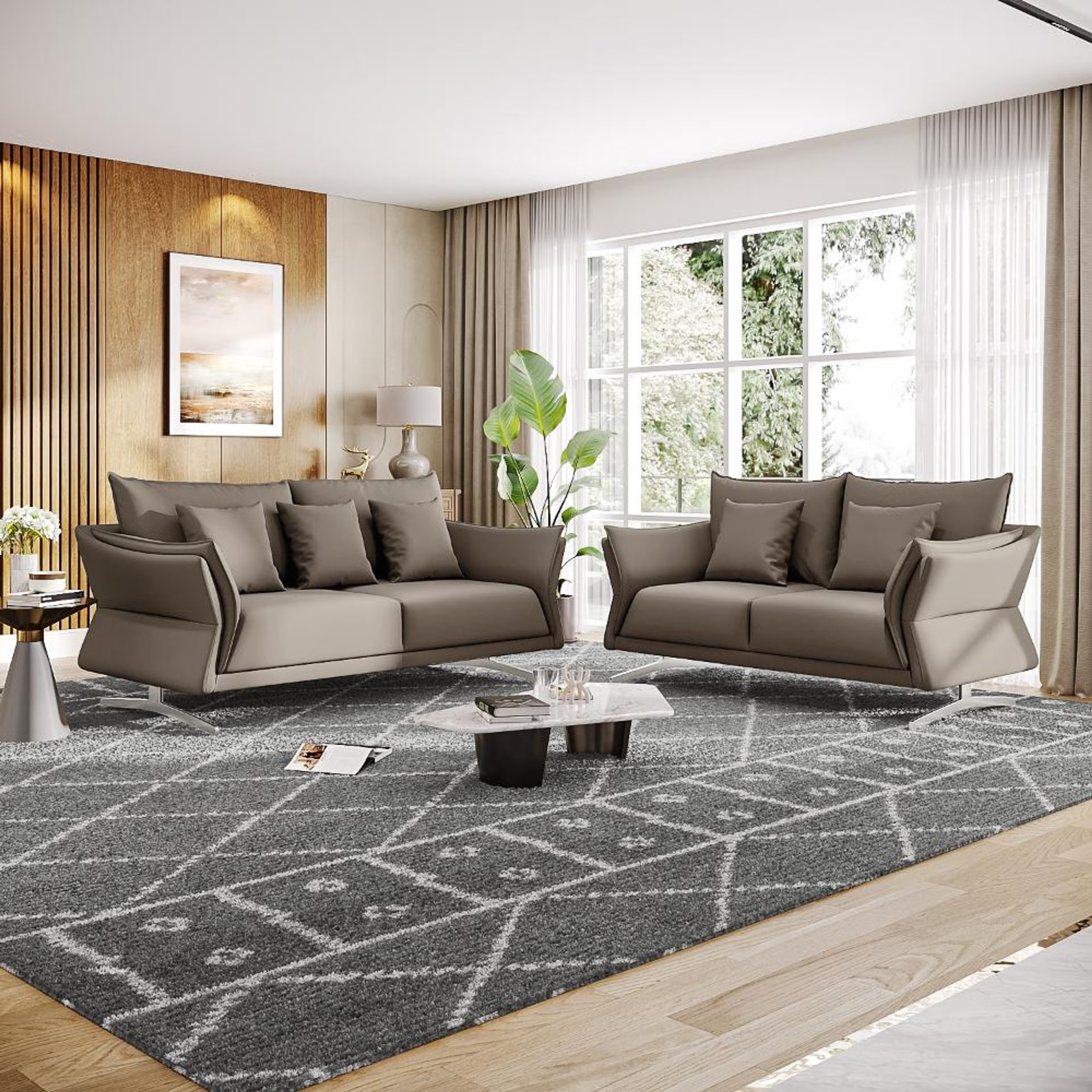 Wakefit Kiribati Sofa Set (3+2) Seater Regular, Set (3+2), Grey