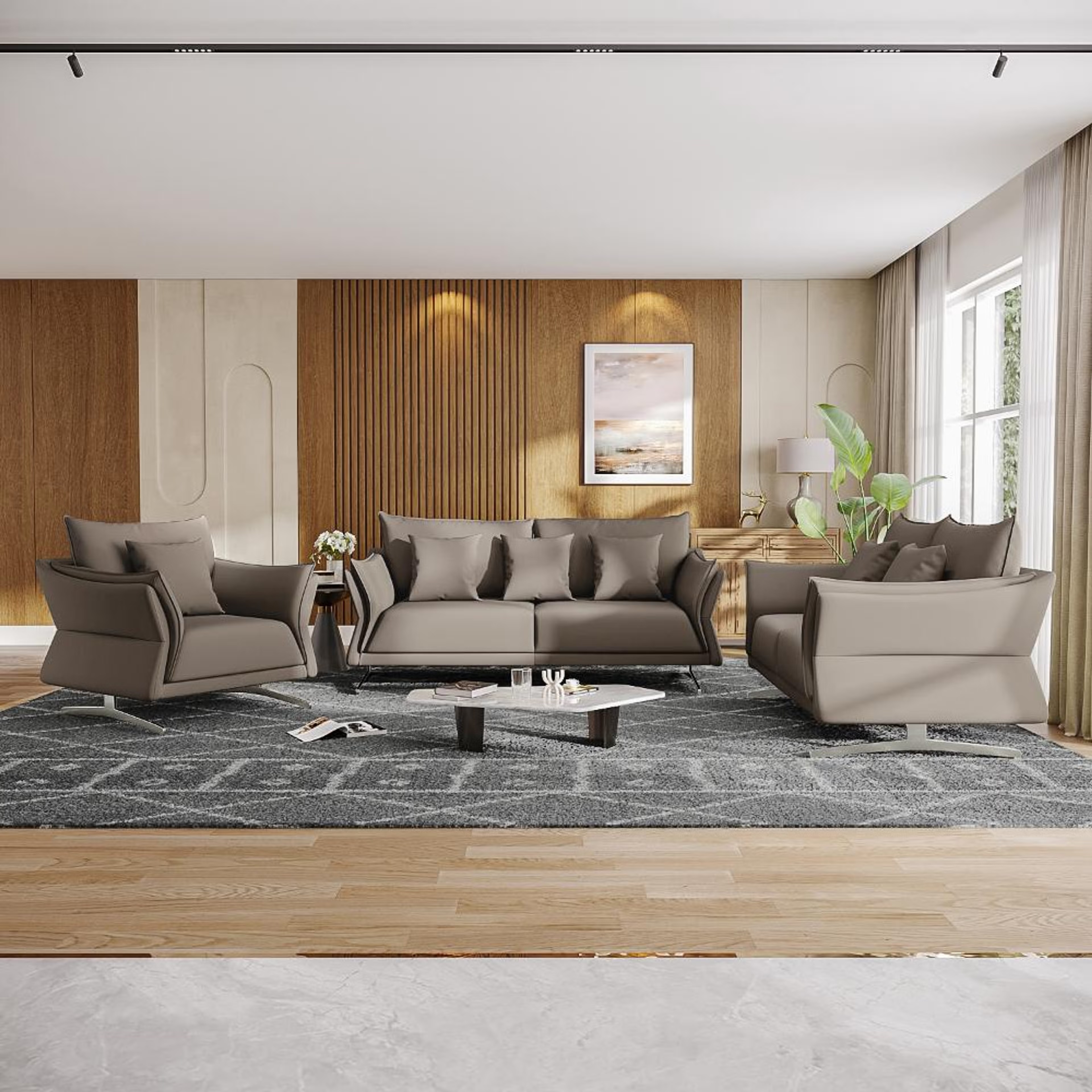 Wakefit Kiribati Sofa Set (3+2+1) Seater Regular, Set (3+2+1), Grey