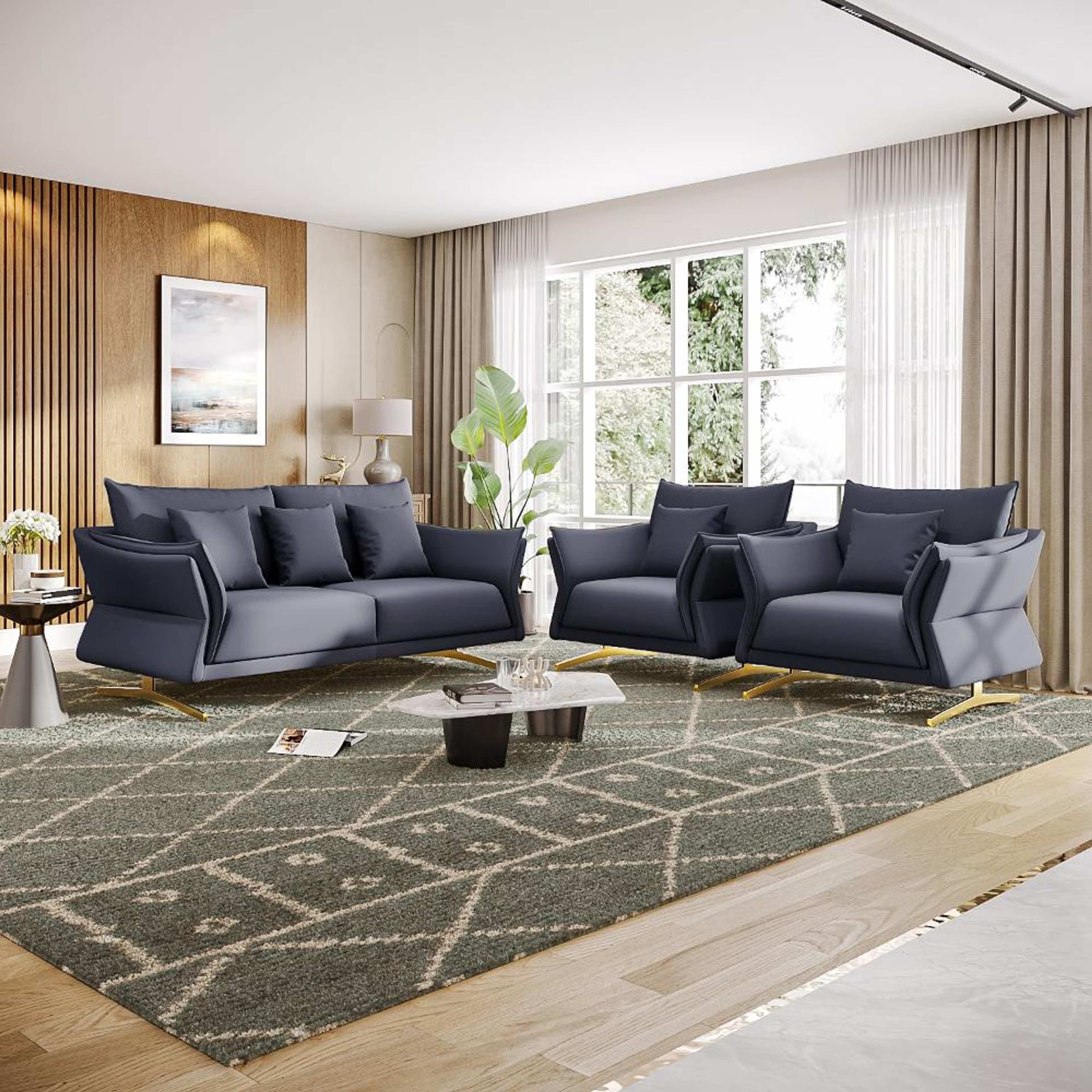 Wakefit Kiribati Sofa Set (3+1+1) Seater Regular, Set (3+1+1), Blue