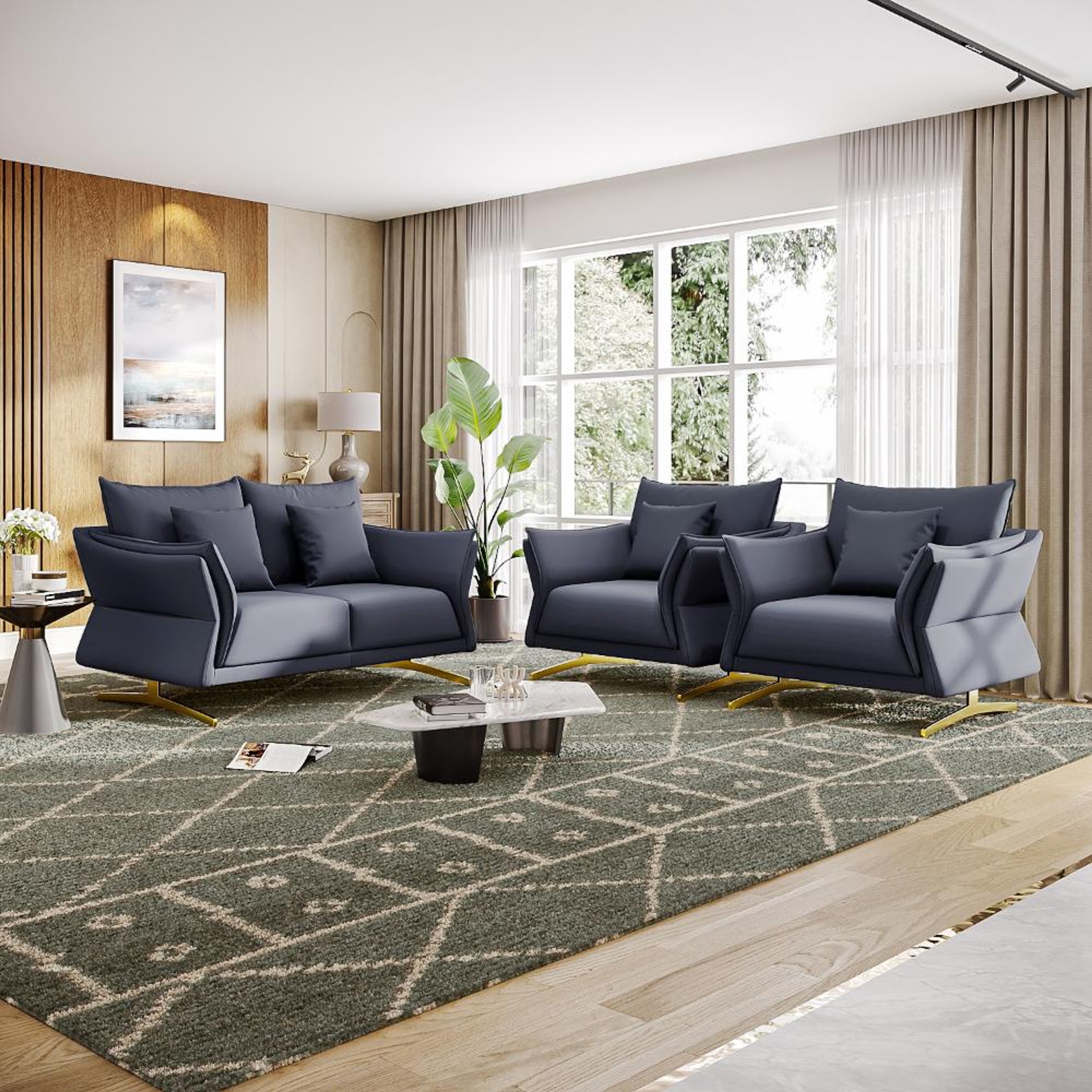 Wakefit Kiribati Sofa Set (2+1+1) Seater Regular, Set (2+1+1), Blue