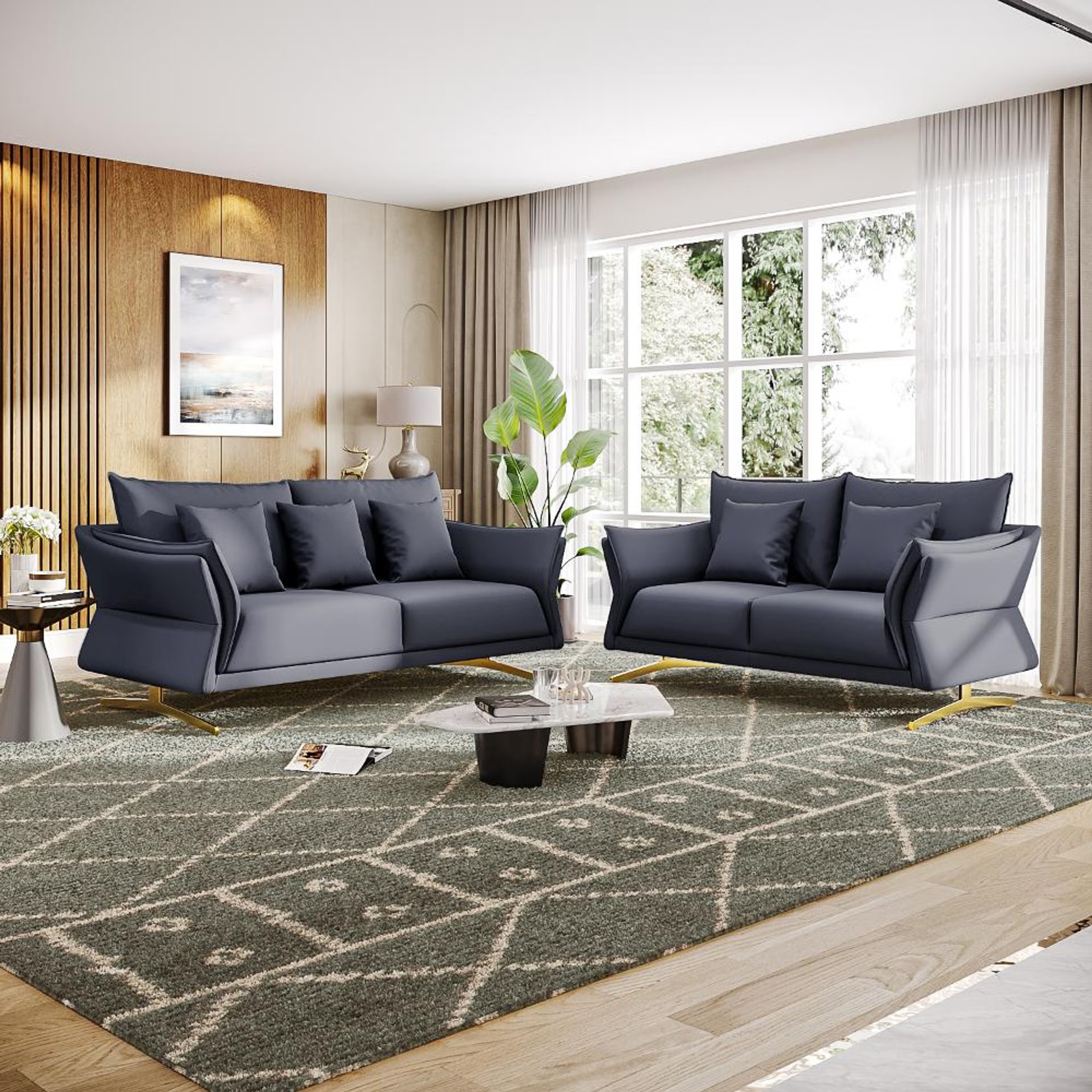 Wakefit Kiribati Sofa Set (3+2) Seater Regular, Set (3+2), Blue