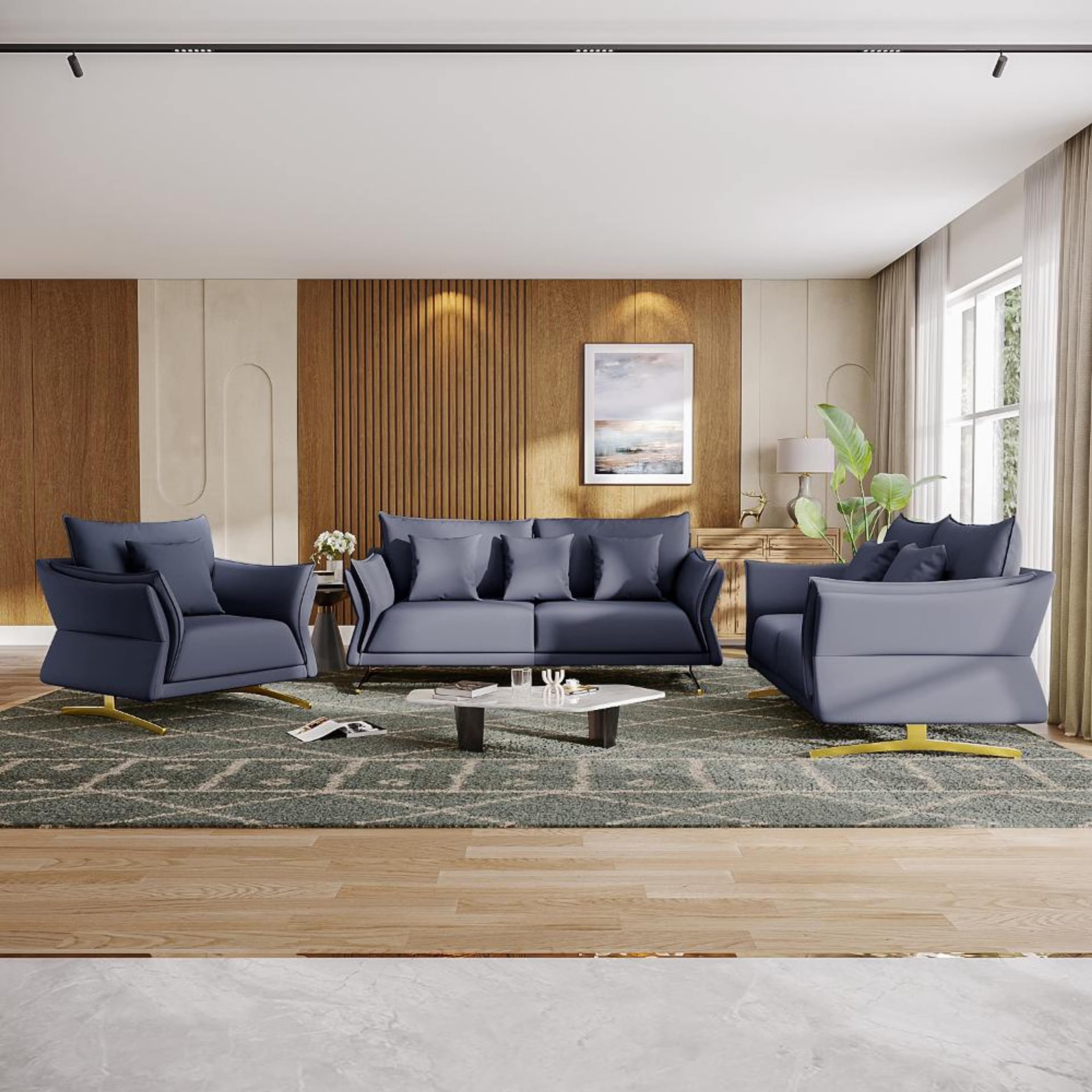 Wakefit Kiribati Sofa Set (3+2+1) Seater Regular, Set (3+2+1), Blue