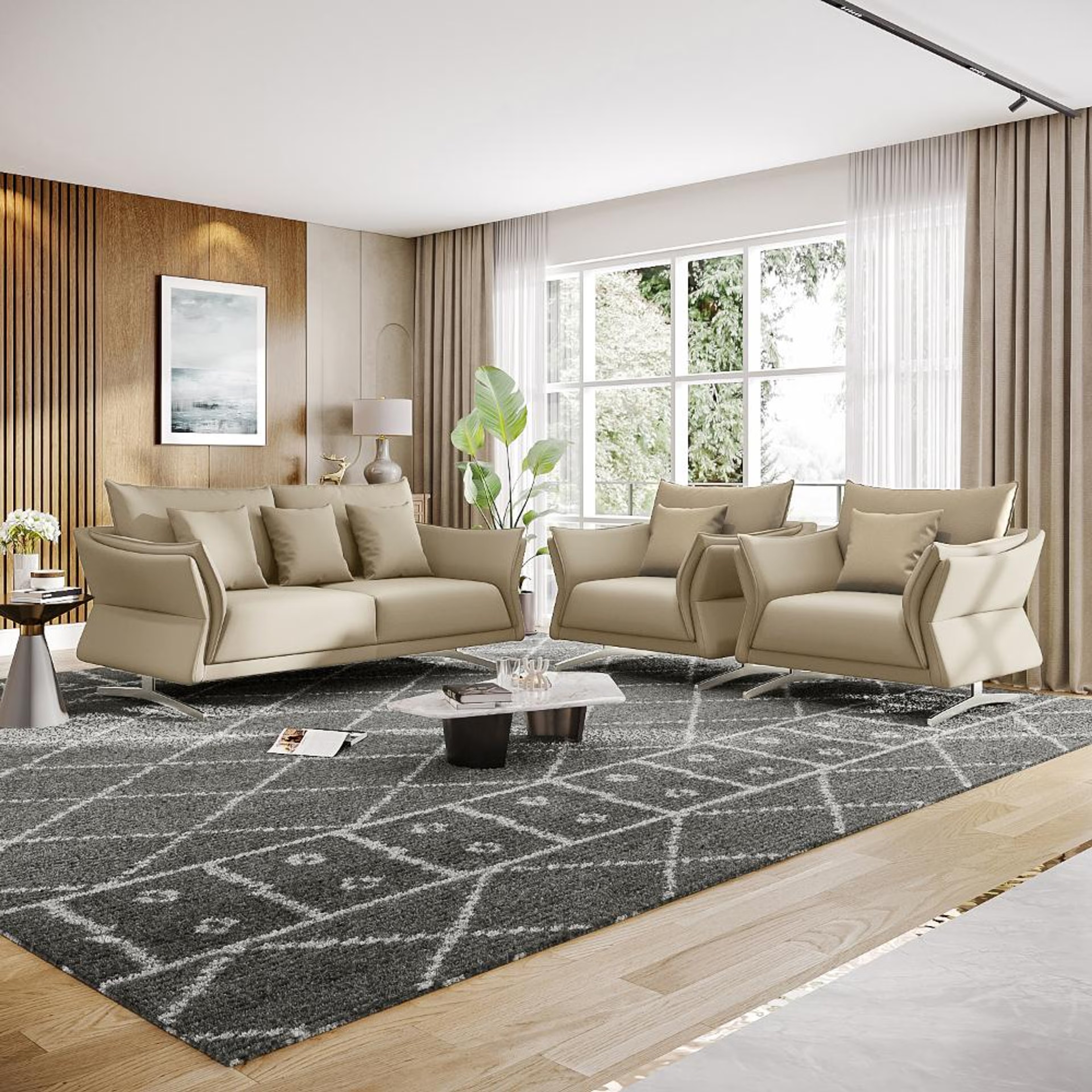 Wakefit Kiribati Sofa Set (3+1+1) Seater Regular, Set (3+1+1), Beige