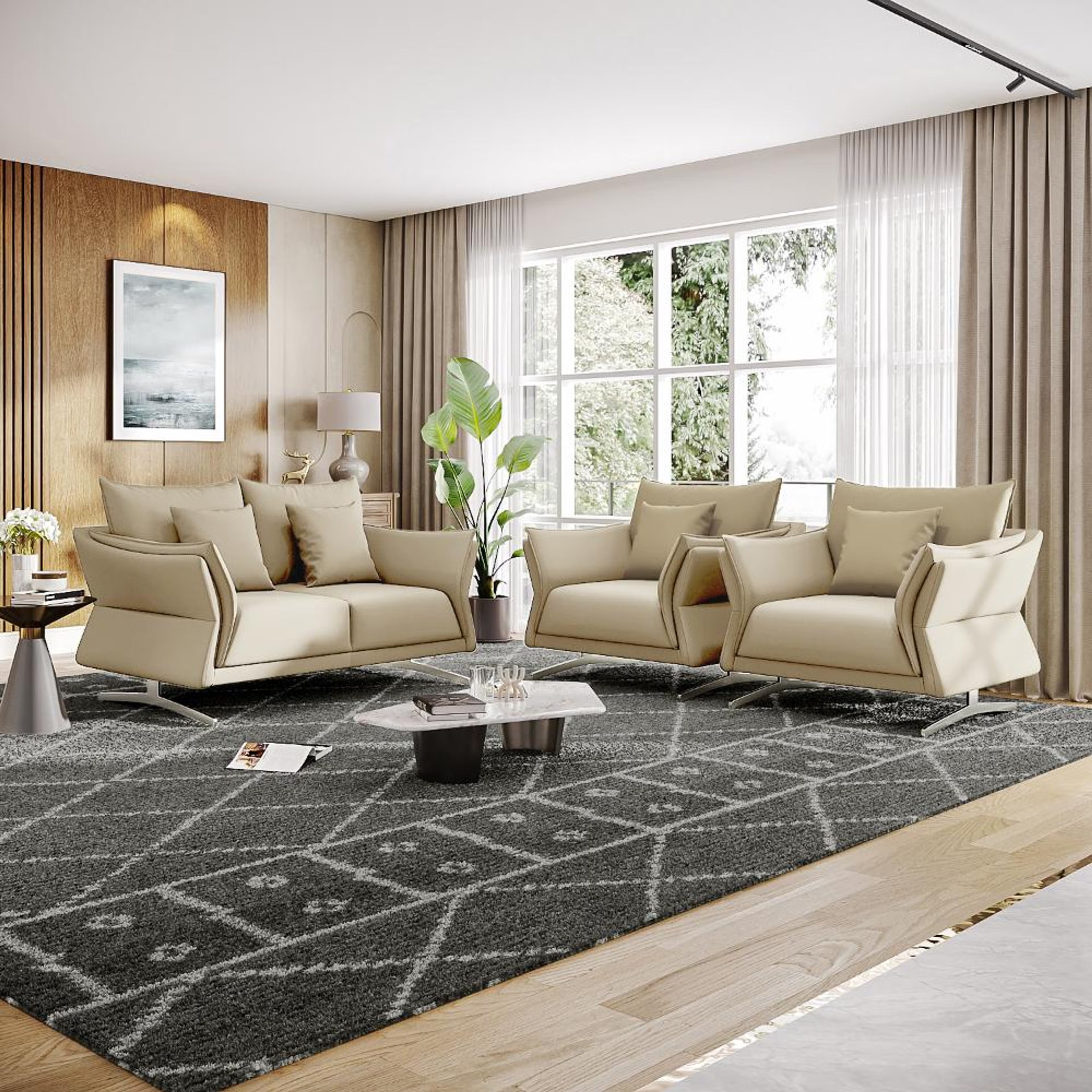 Wakefit Kiribati Sofa Set (2+1+1) Seater Regular, Set (2+1+1), Beige