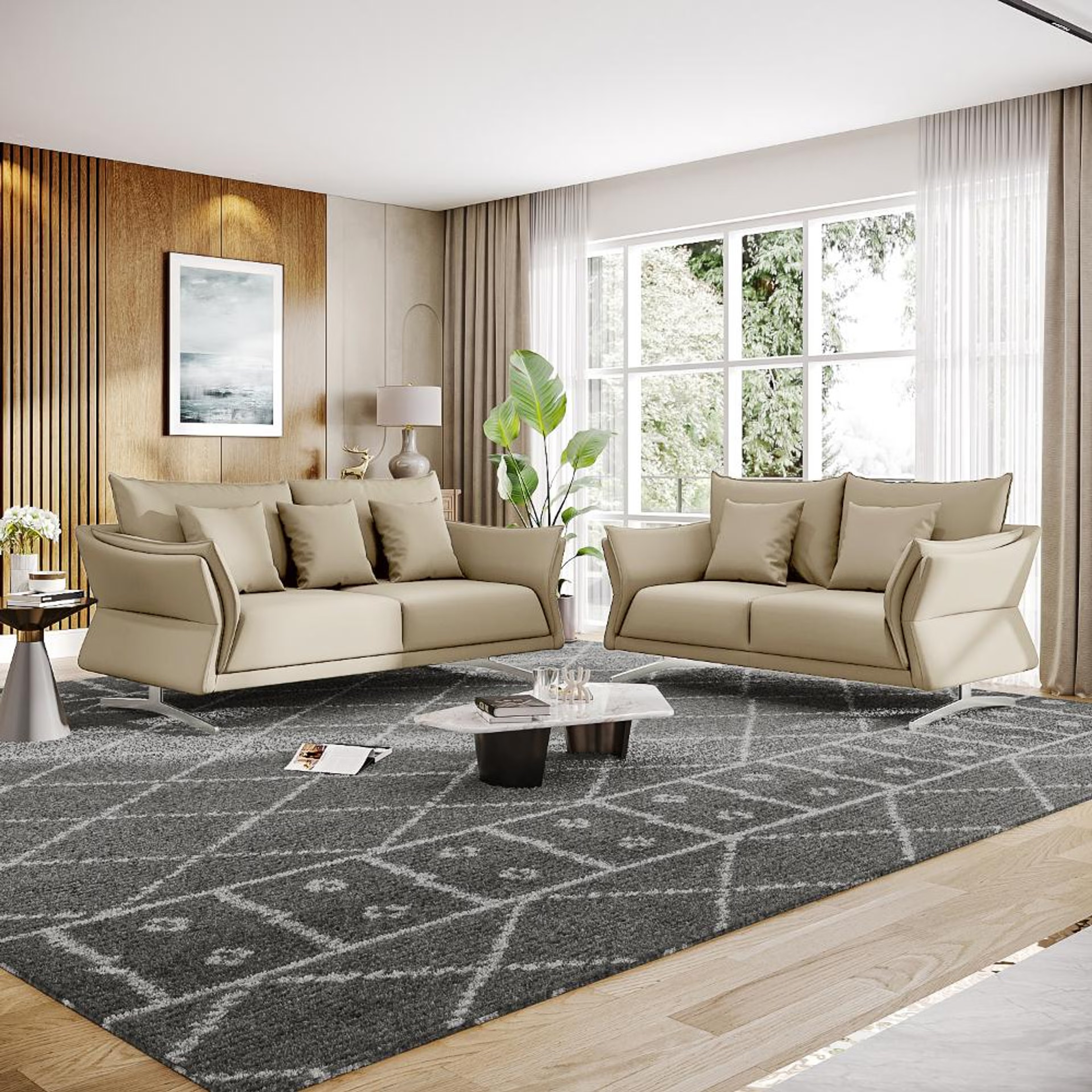 Wakefit Kiribati Sofa Set (3+2) Seater Regular, Set (3+2), Beige