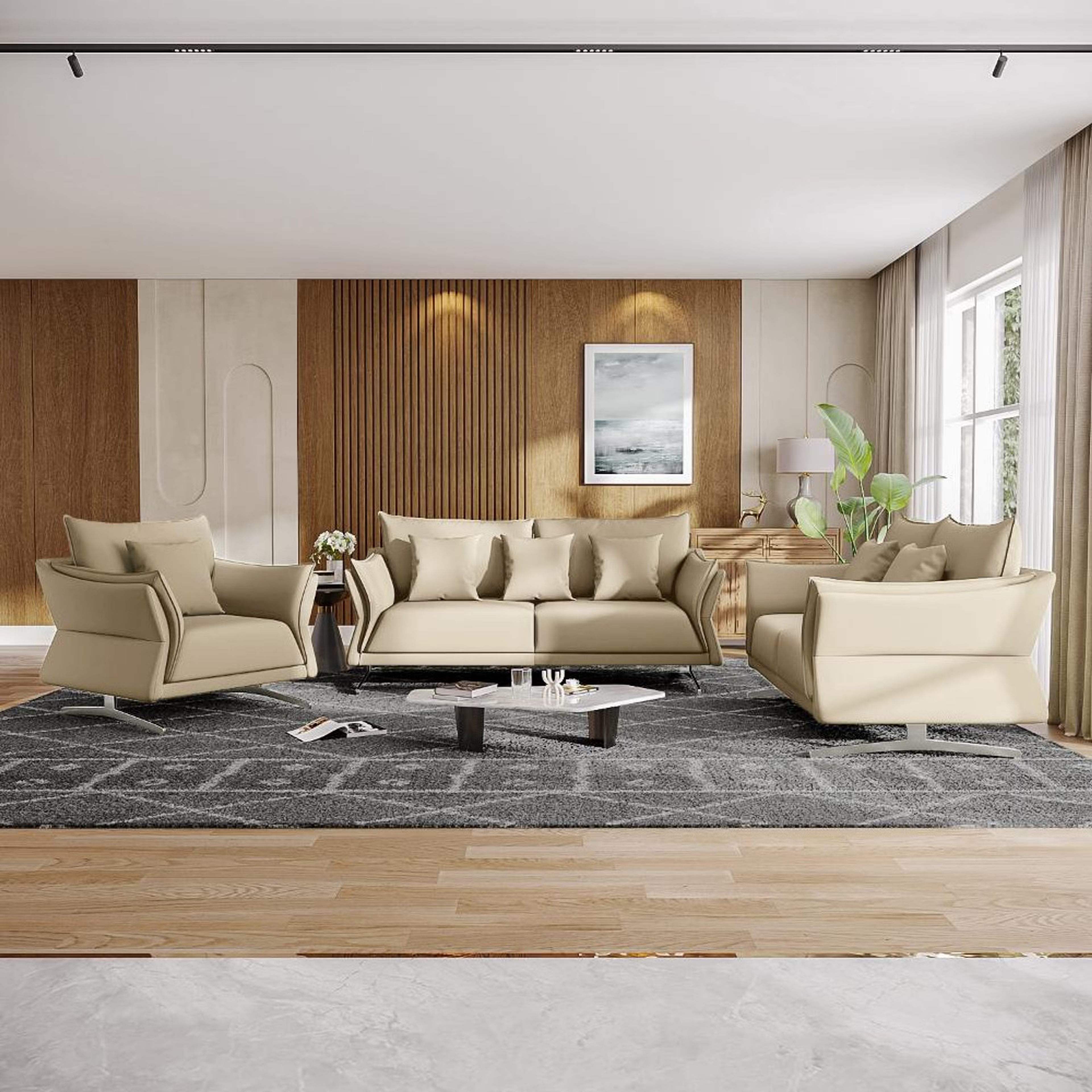 Wakefit Kiribati Sofa Set (3+2+1) Seater Regular, Set (3+2+1), Beige