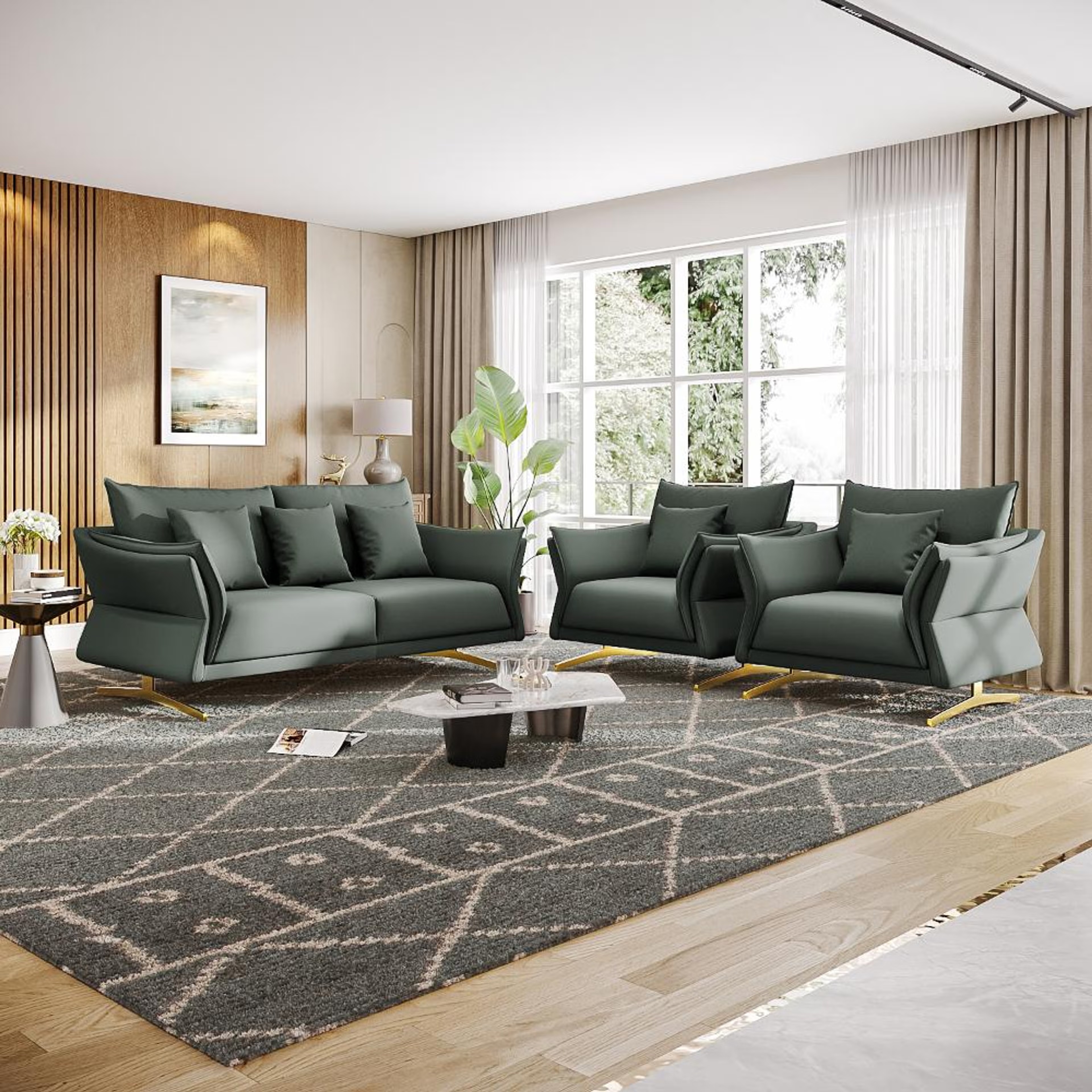 Wakefit Kiribati Sofa Set (3+1+1) Seater Regular, Set (3+1+1), Forest Green