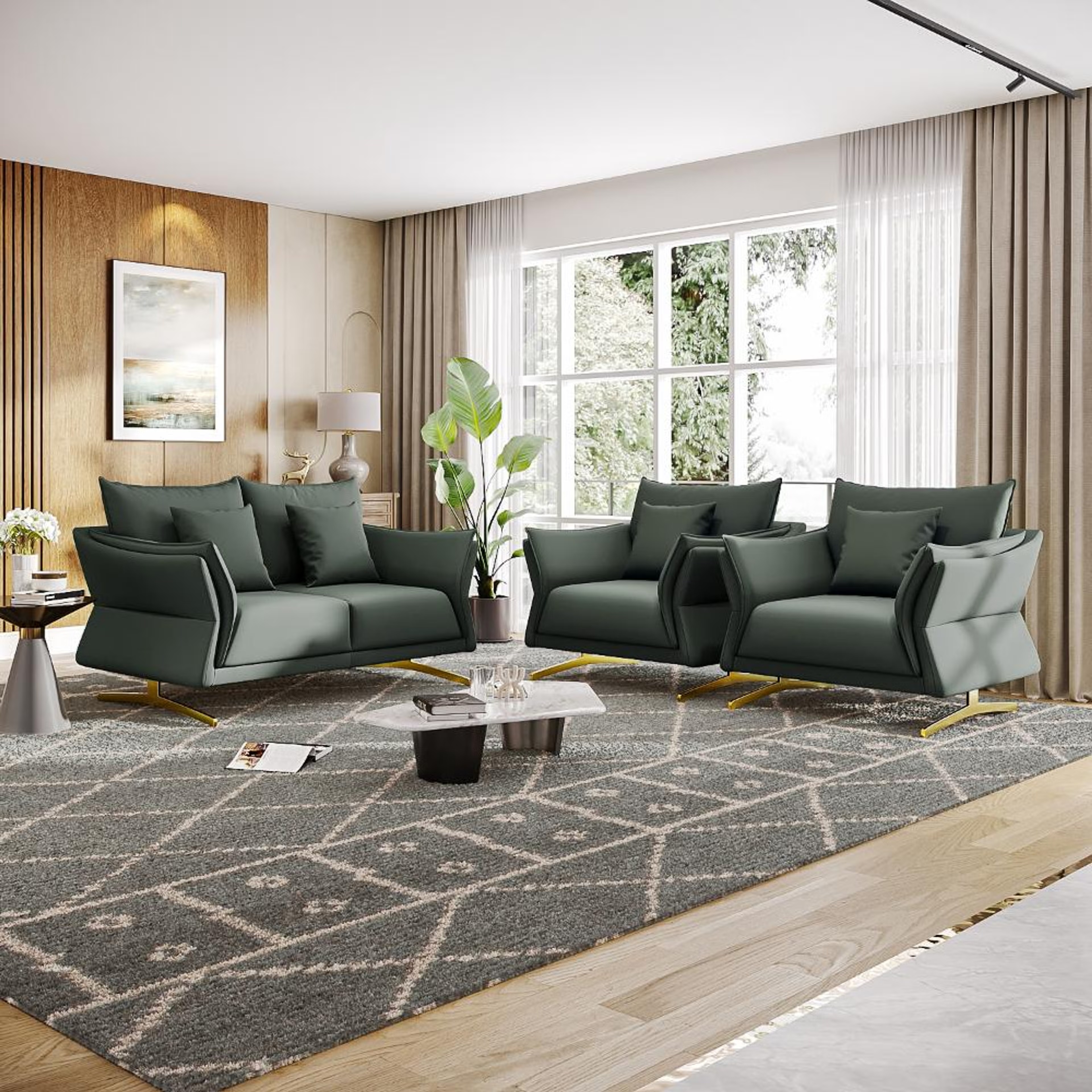 Home 34 Wakefit Kiribati Sofa Set (2+1+1) Seater Regular, Set (2+1+1), Forest Green