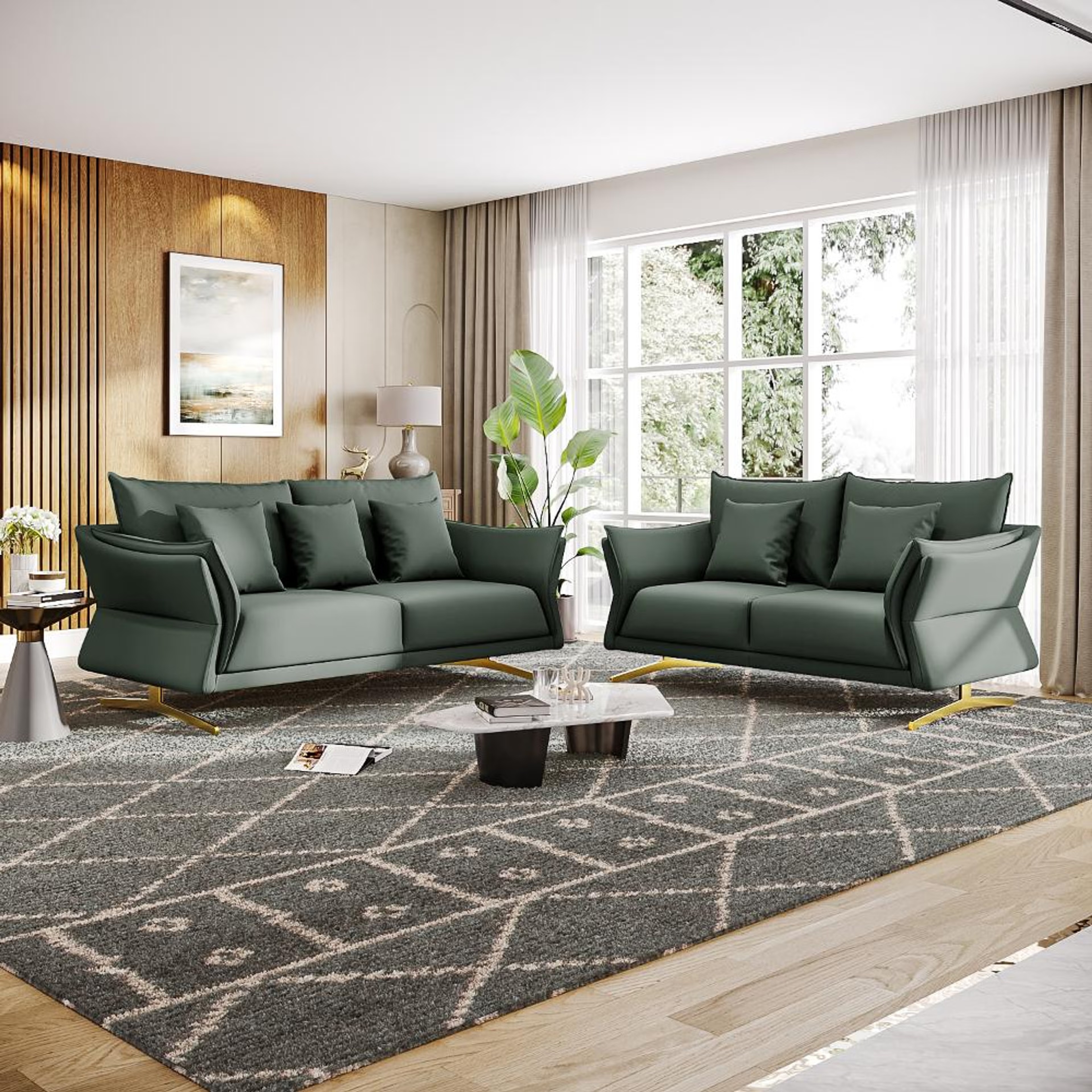 Wakefit Kiribati Sofa Set (3+2) Seater Regular, Set (3+2), Forest Green