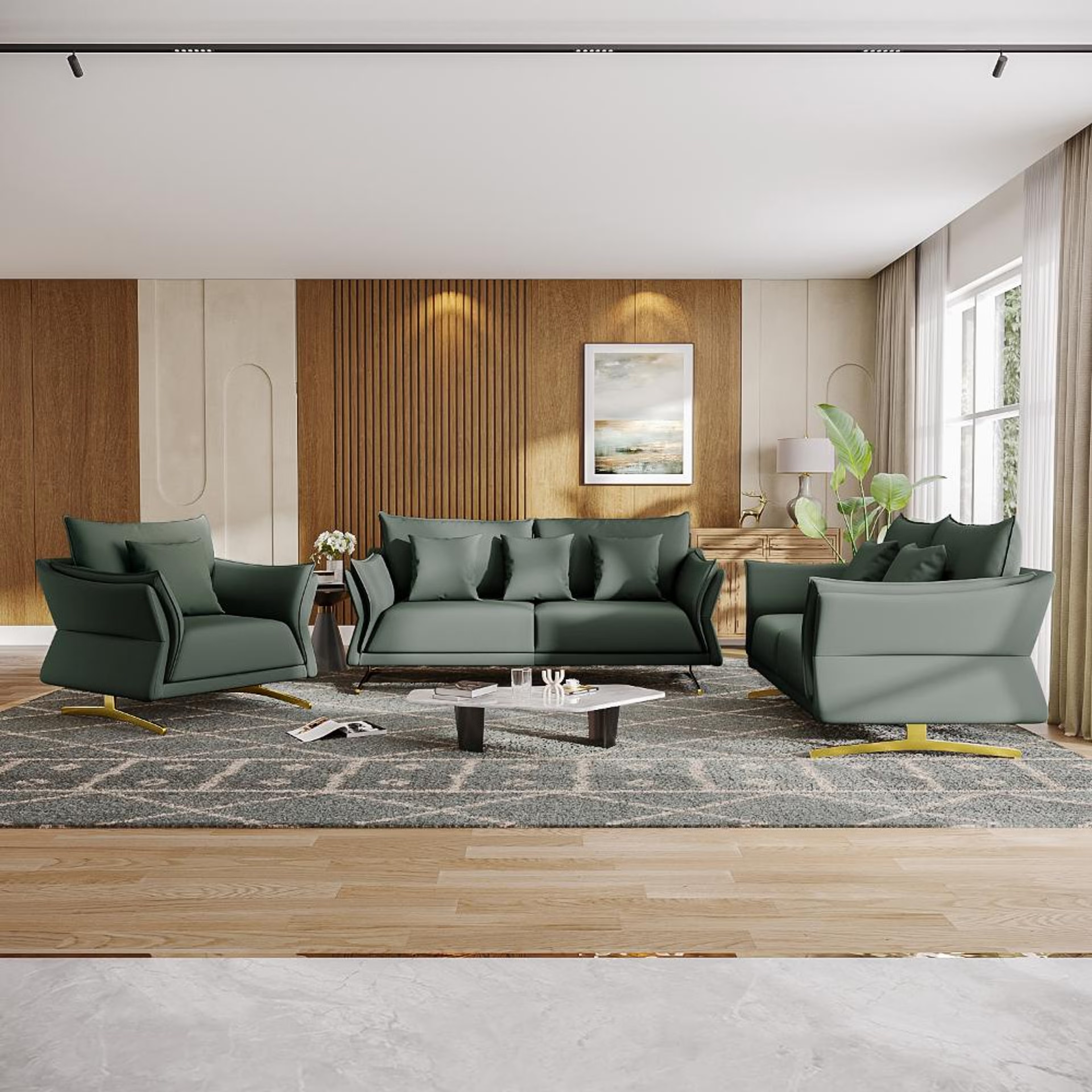Wakefit Kiribati Sofa Set (3+2+1) Seater Regular, Set (3+2+1), Forest Green