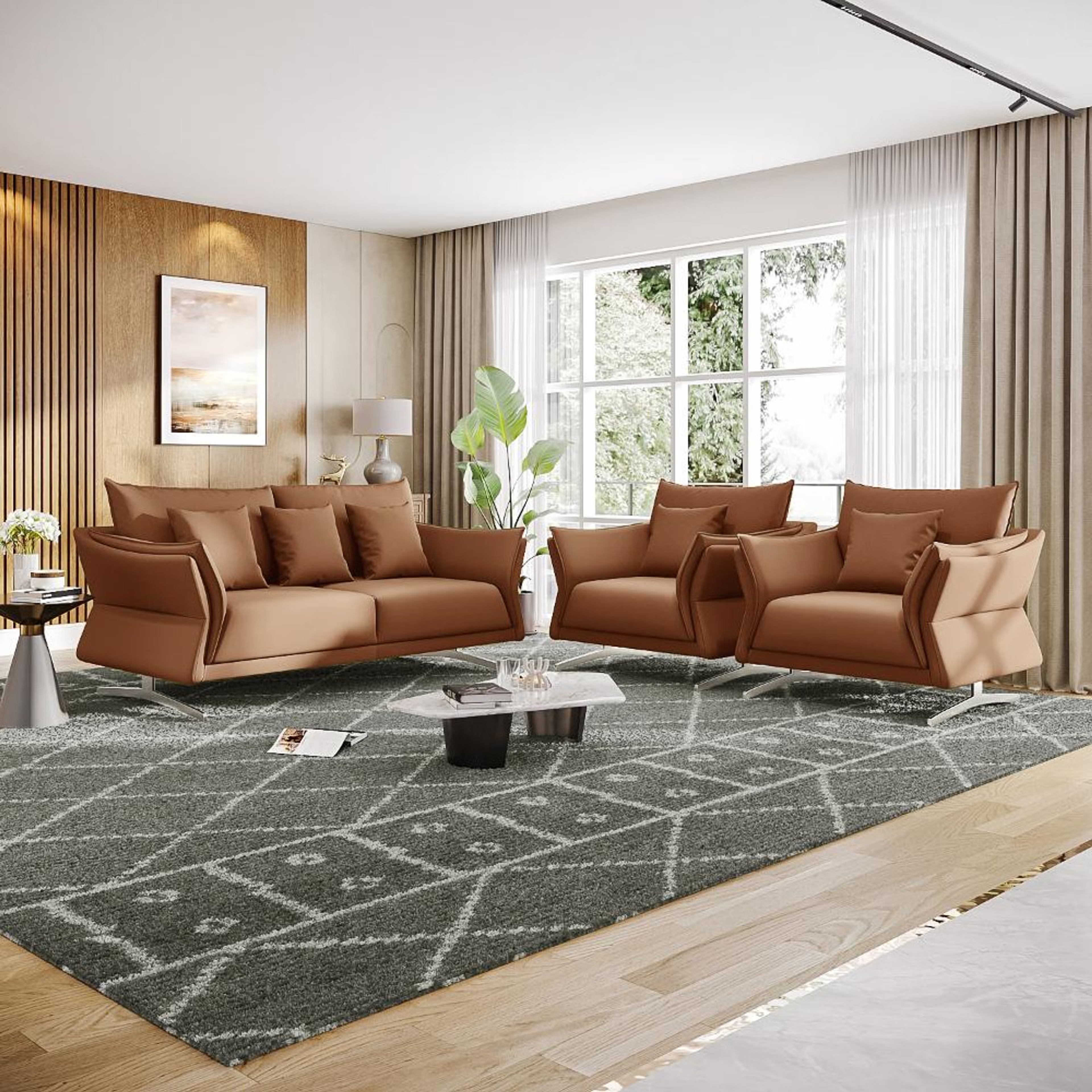Wakefit Kiribati Sofa Set (3+1+1) Seater Regular, Set (3+1+1), Brown