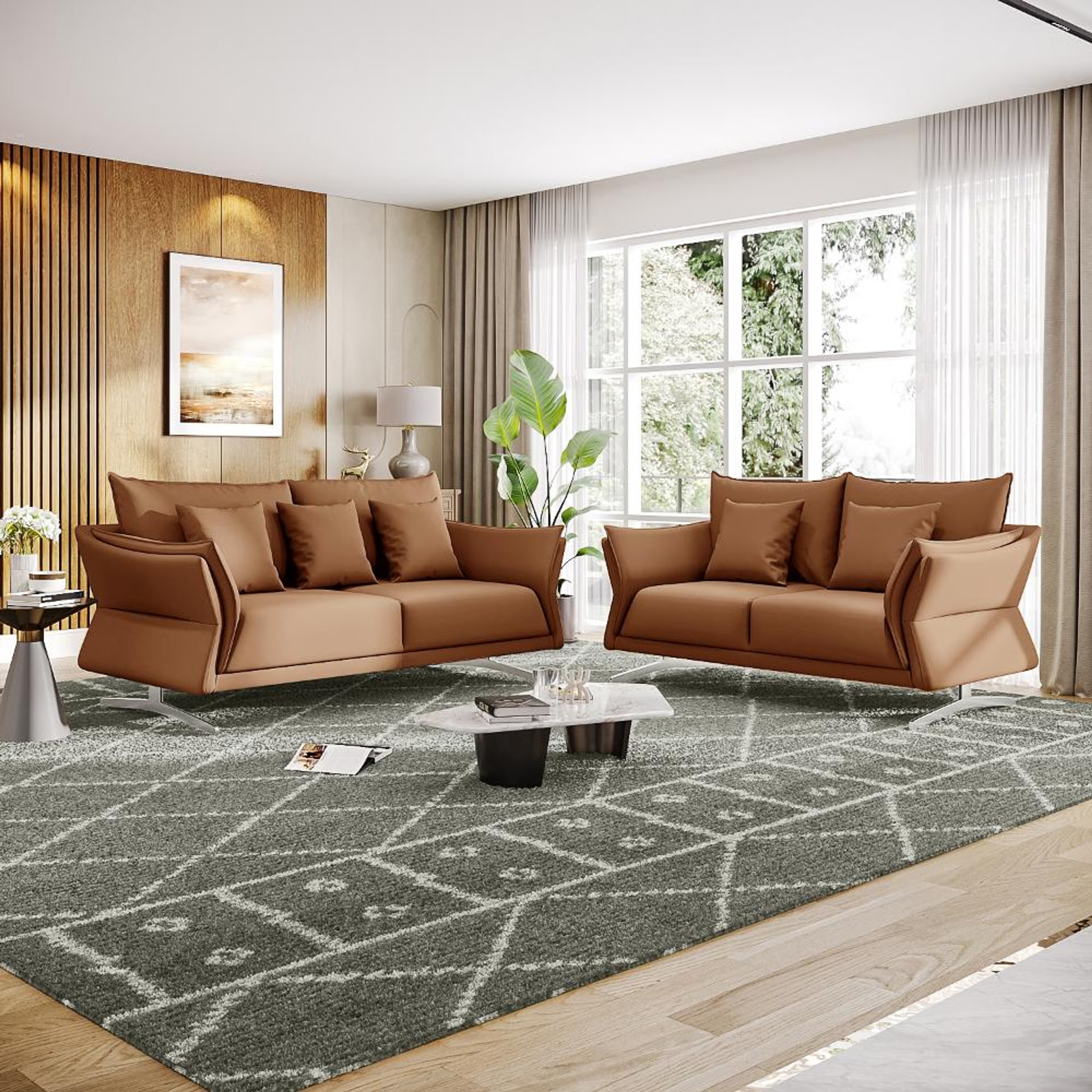 Wakefit Kiribati Sofa Set (3+2) Seater Regular, Set (3+2), Brown