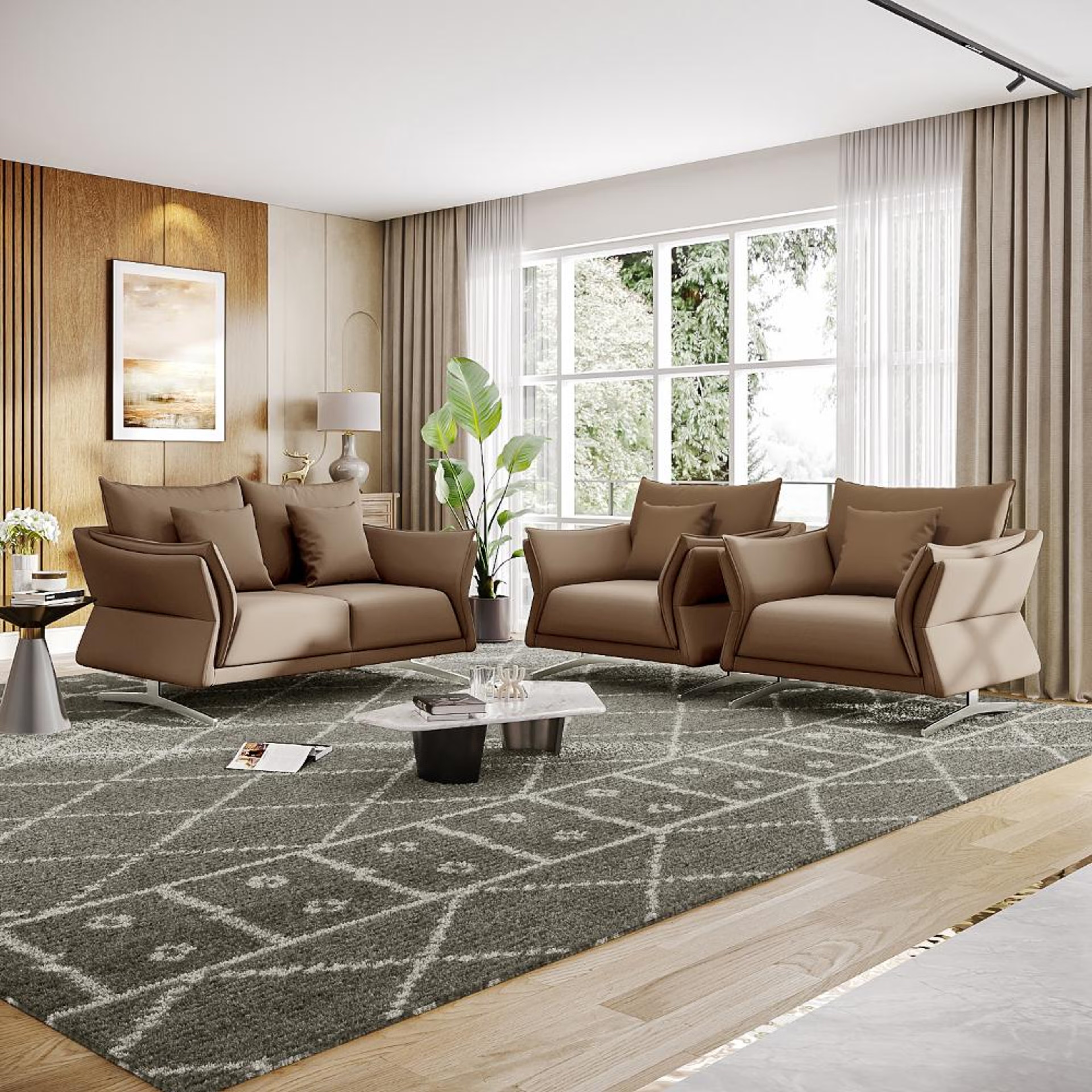Wakefit Kiribati Sofa Set (2+1+1) Seater Regular, Set (2+1+1), Cappuccino